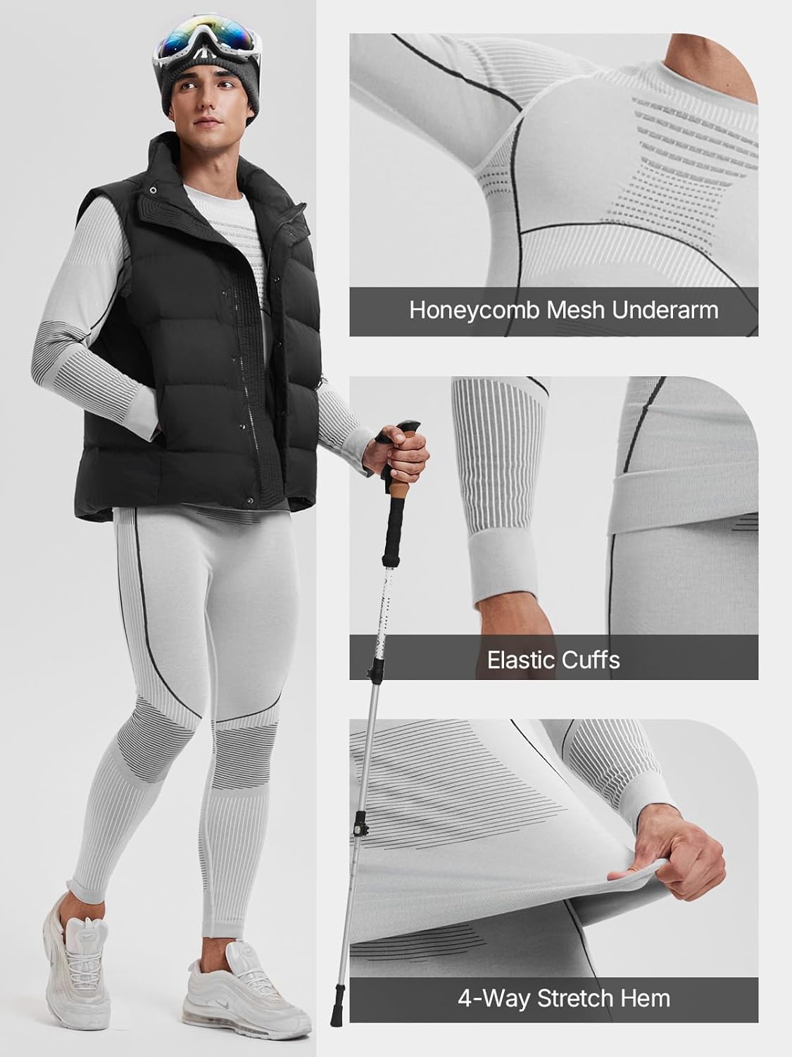 Men's 2 Piece Merino Wool Blend Base Layer Thermal Set for Skiing Cold Weather Quick-Dry Moisture Wicking Breathable - Image 3