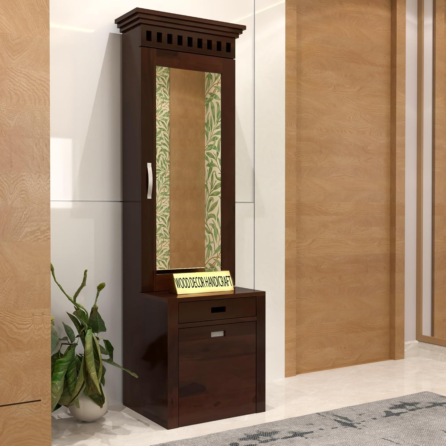 Sheesham Wood Dressing Table with 1 Drawer and 1 Cushioned Stool for Living Room Bedroom Wooden Vanities for Home Solid Wood Bedroom Furniture (Walnut Finish)-image-34