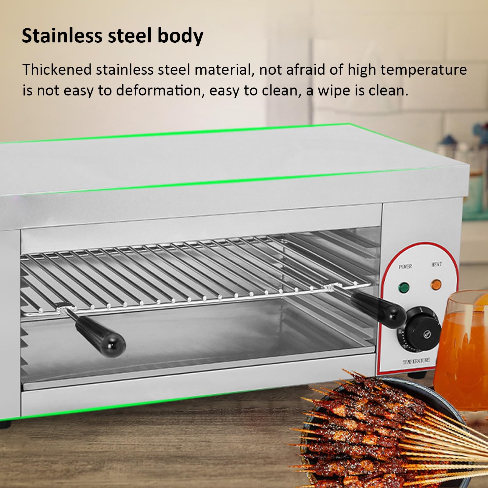 Horno de convección Comercial, Horno de Pared de 2200 W con Estante Ajustable, Parrilla eléctrica de encimera, asador de Carne de Acero Inoxidable con Bandeja de Goteo de Aceite, for Barbacoa
