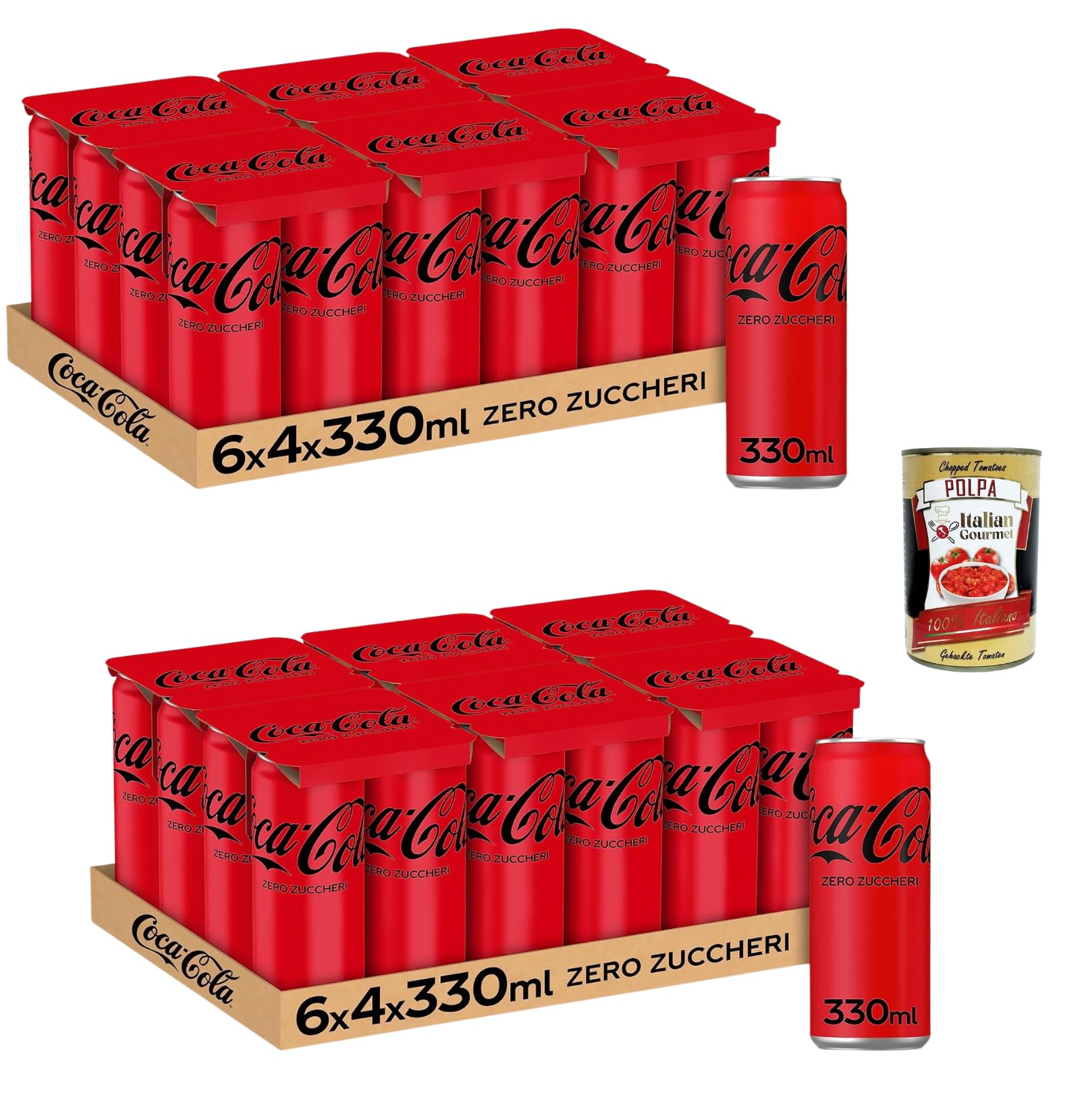 Italian Gourmet Cola Zero bevanda gassata Erfrischungsgetränk 48 x 330ml | Senza zucchero e calorie, koffeinhaltig, Dosen für Haushalt, Büro, Partys, Gesamtnettogewicht 15,84 L + Kostenlos Polpa 400g