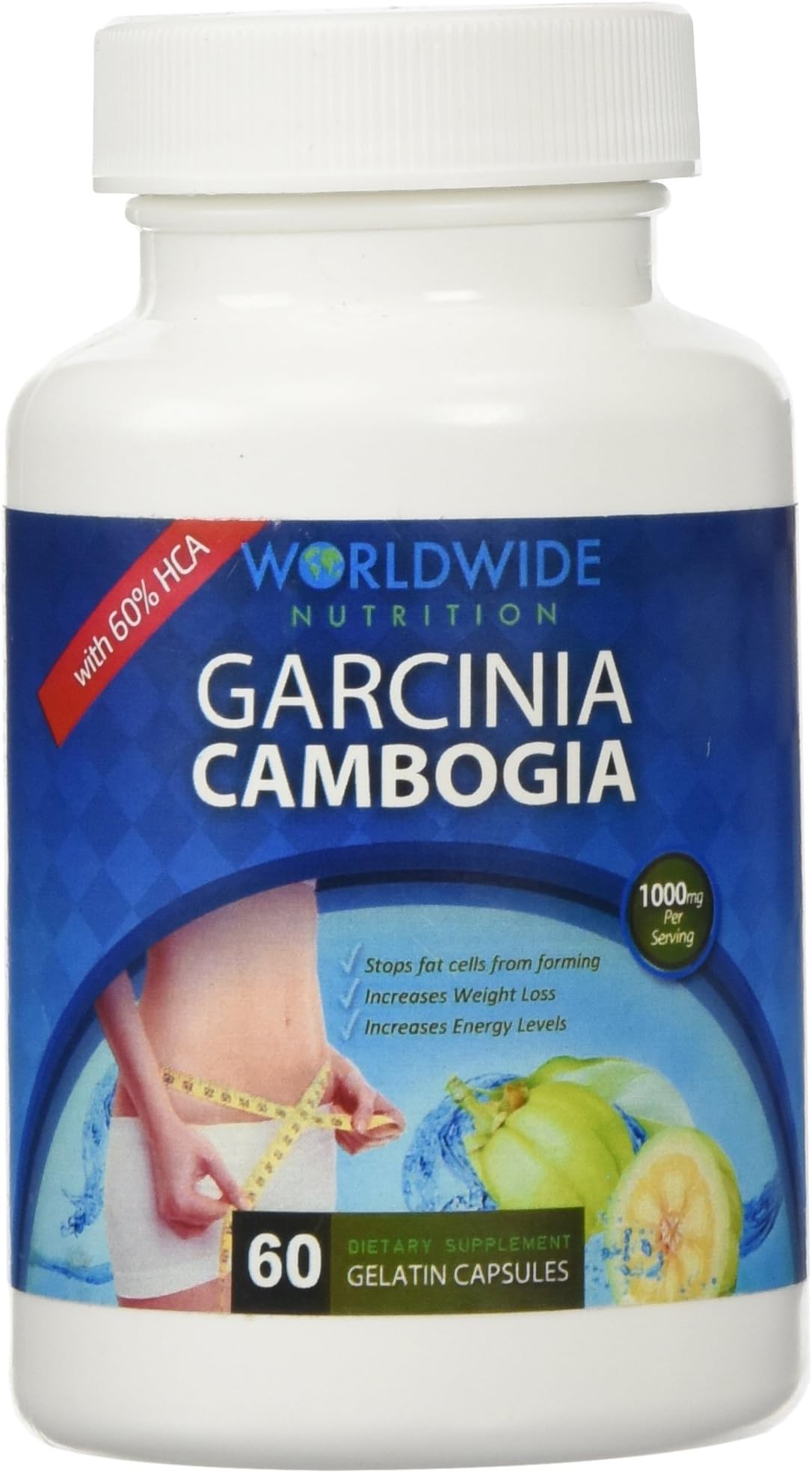 Worldwide Nutrition Garcinia Cambogia Extract. 60 Percent HCA Supplement. Weight Loss Supplement. Natural Appetite Suppressant. 1000 Milligrams Per Serving
