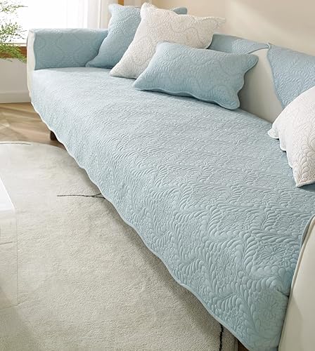 Miniatura 5 de vctops Funda acolchada de algodón bordado para sofá, color liso, antideslizante, suave, lavable, protector de muebles para perros, niños y mascotas