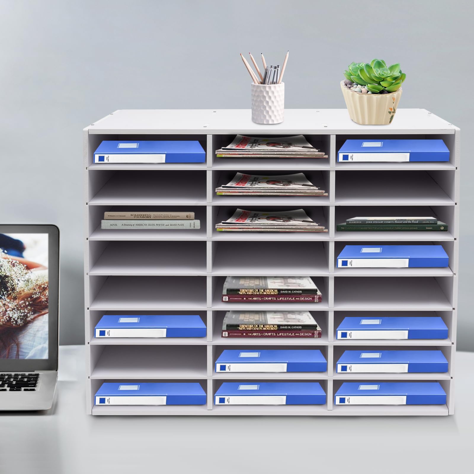 24 scomparti, formato A4, organizer da scrivania, portadocumenti, portariviste, portariviste, carta, organizzatore per riviste, bianco