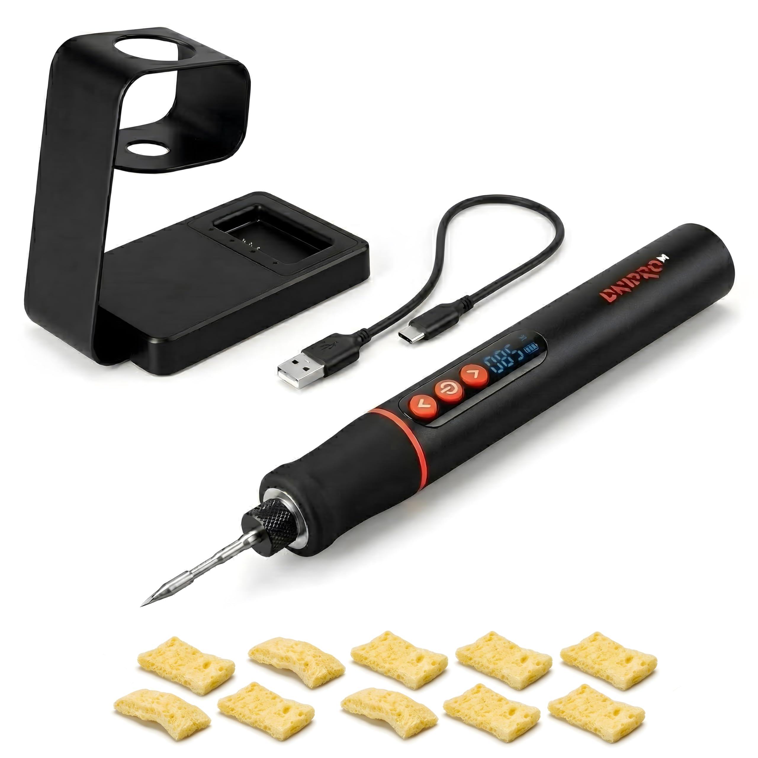 Soldador de Estaño Inalámbrico USB-C, 200-450°C, Calentamiento en 30s, Batería 2600mAh, Display LED, Soldador de Precisión para Electrónica, Kit Completo, CSI-36