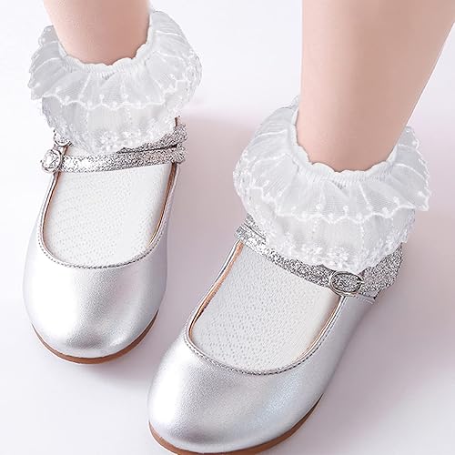 Miniatura 7 de Looching 45 pares de calcetines de encaje con volantes para bebé y niña, con ojales, color blanco, de princesa, de algodón, lindos calcetines