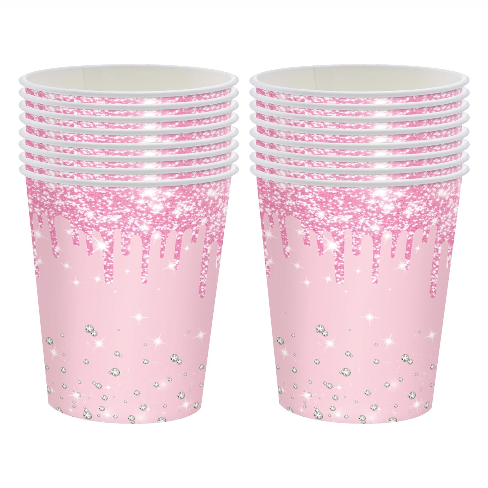 ZSYIULIA 16 Pack Premium Pink Paper Cups - Disposable Pink Tableware for Birthday Party Decorations, Tea Parties & Celebrations