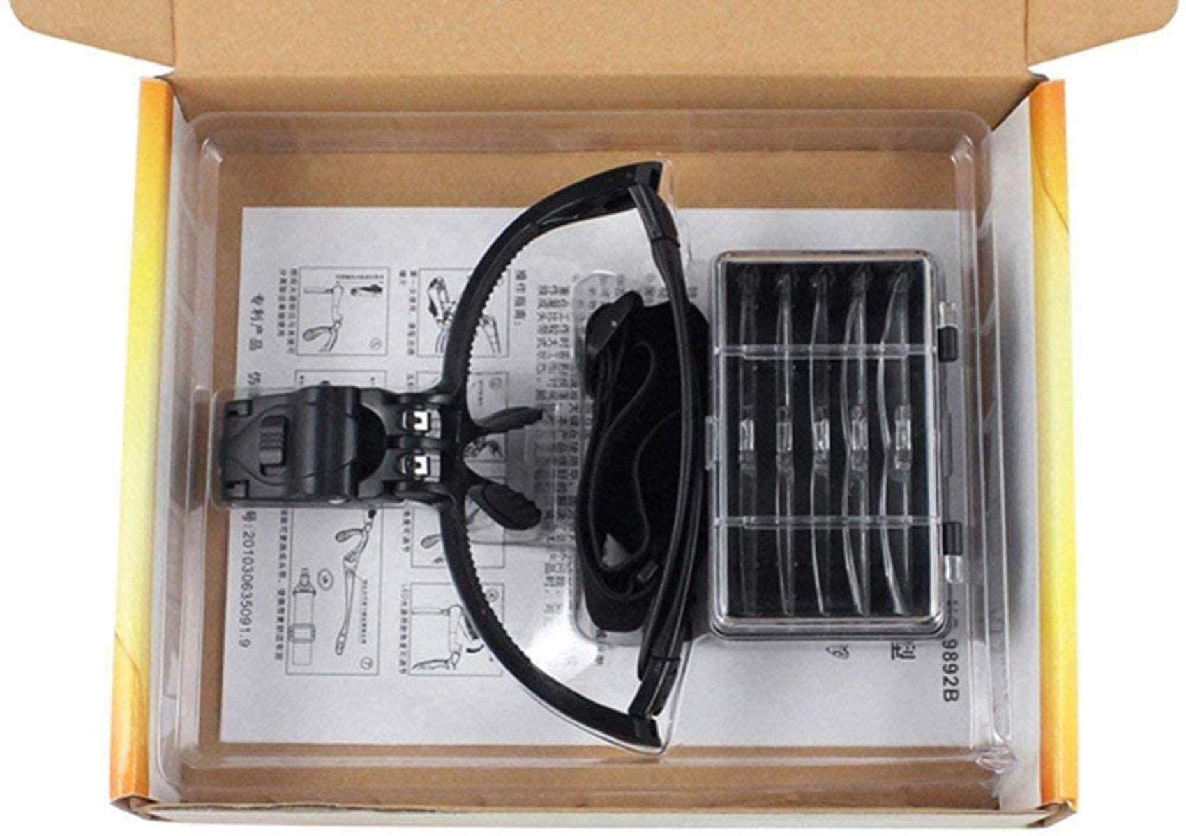 Okulary powiększające na głowę bez użycia rąk, z lampą LED 5 zestawów soczewek HD 1X 1,5X 2X 2,5X 3,5X okulary do czytania, do lutowania gazetowego naprawa robótek konserwacja lupa