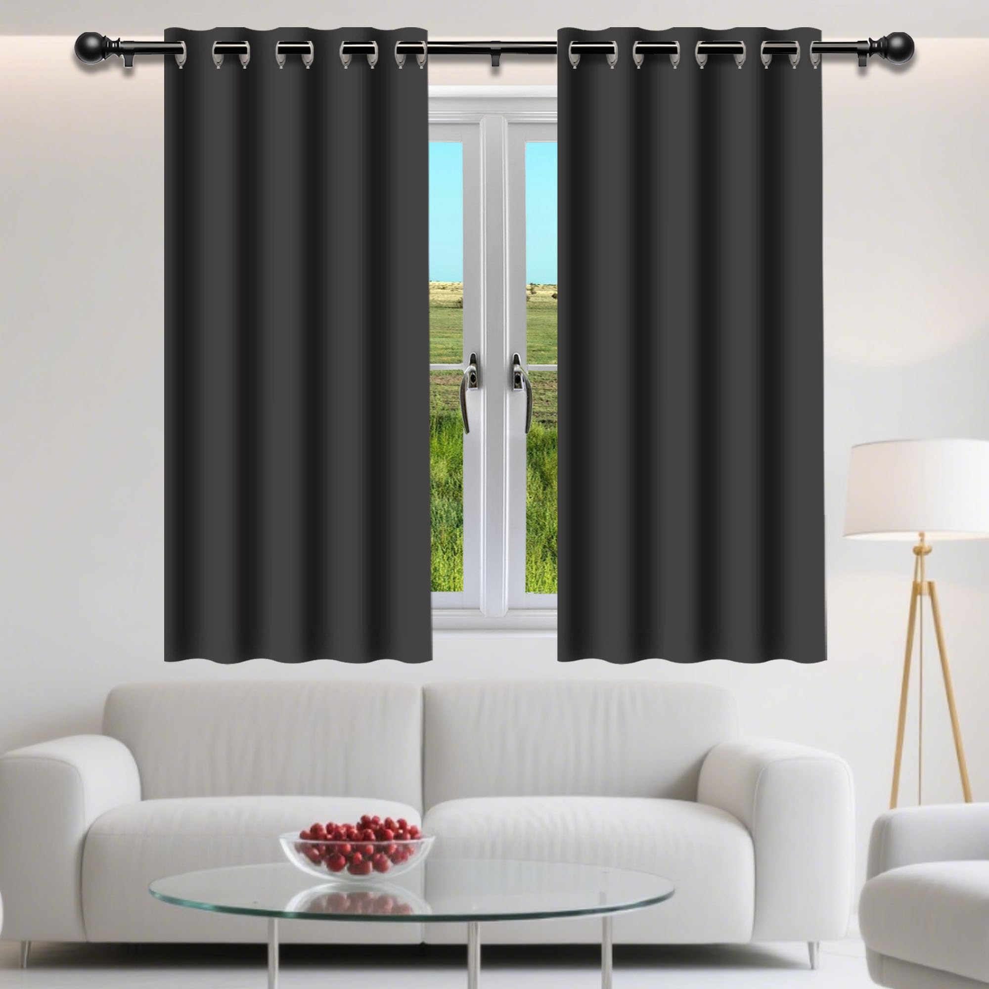Rideaux salon anti bruit 210x222 rideau occultant thermique gris foncé chambre