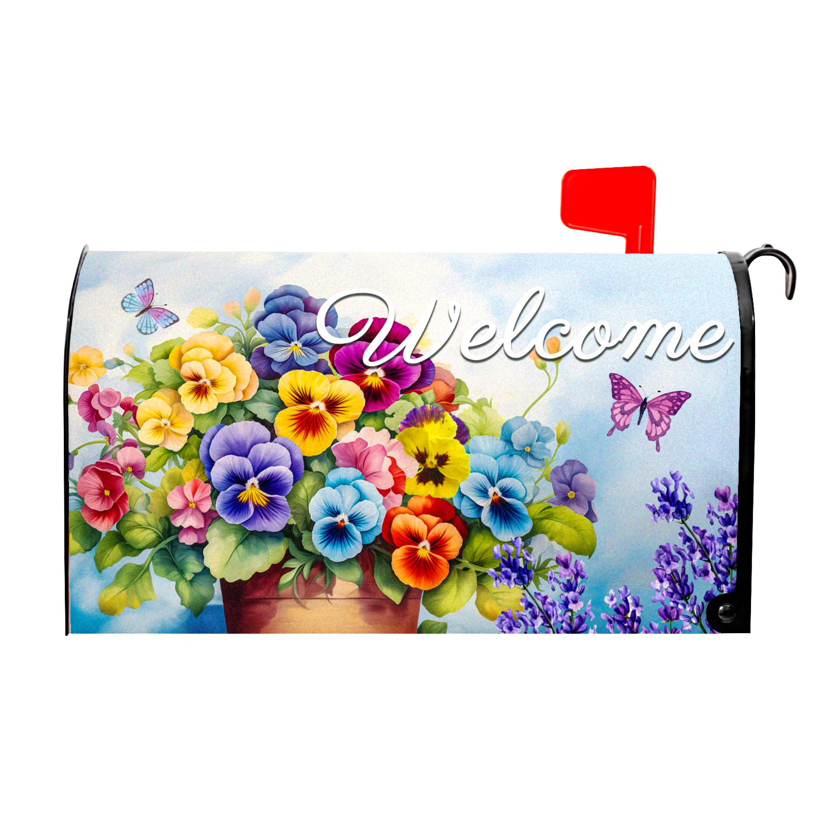 Welcome Spring Summer Magnetic Mailbox Cover - Standard Size 25.5 X 21 Inch Floral Design - Post Letter Box Wrap Decoration for Outdoor Garden Yard Home Outside