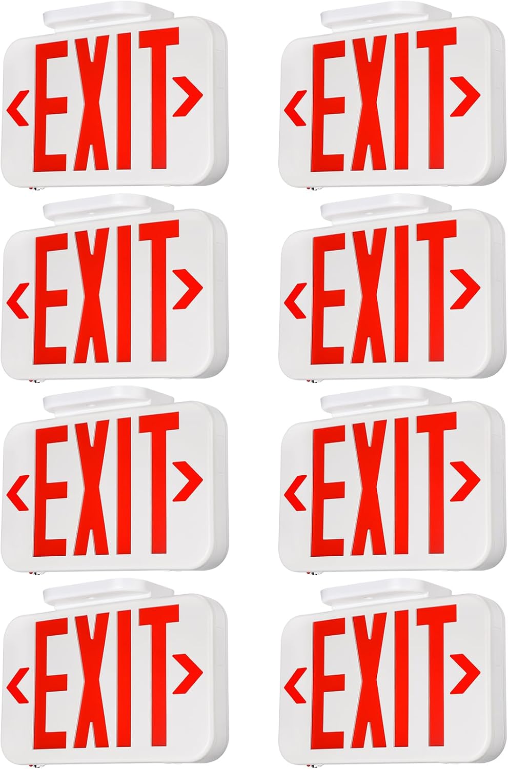 TORCHSTAR 8-Pack LED Exit Sign, Emergency Exit Light with Battery Backup, Double Face, UL 924, AC 120/277V, Damp Location, Hardwired Red Letter Exit Lights for Business Indoor, White