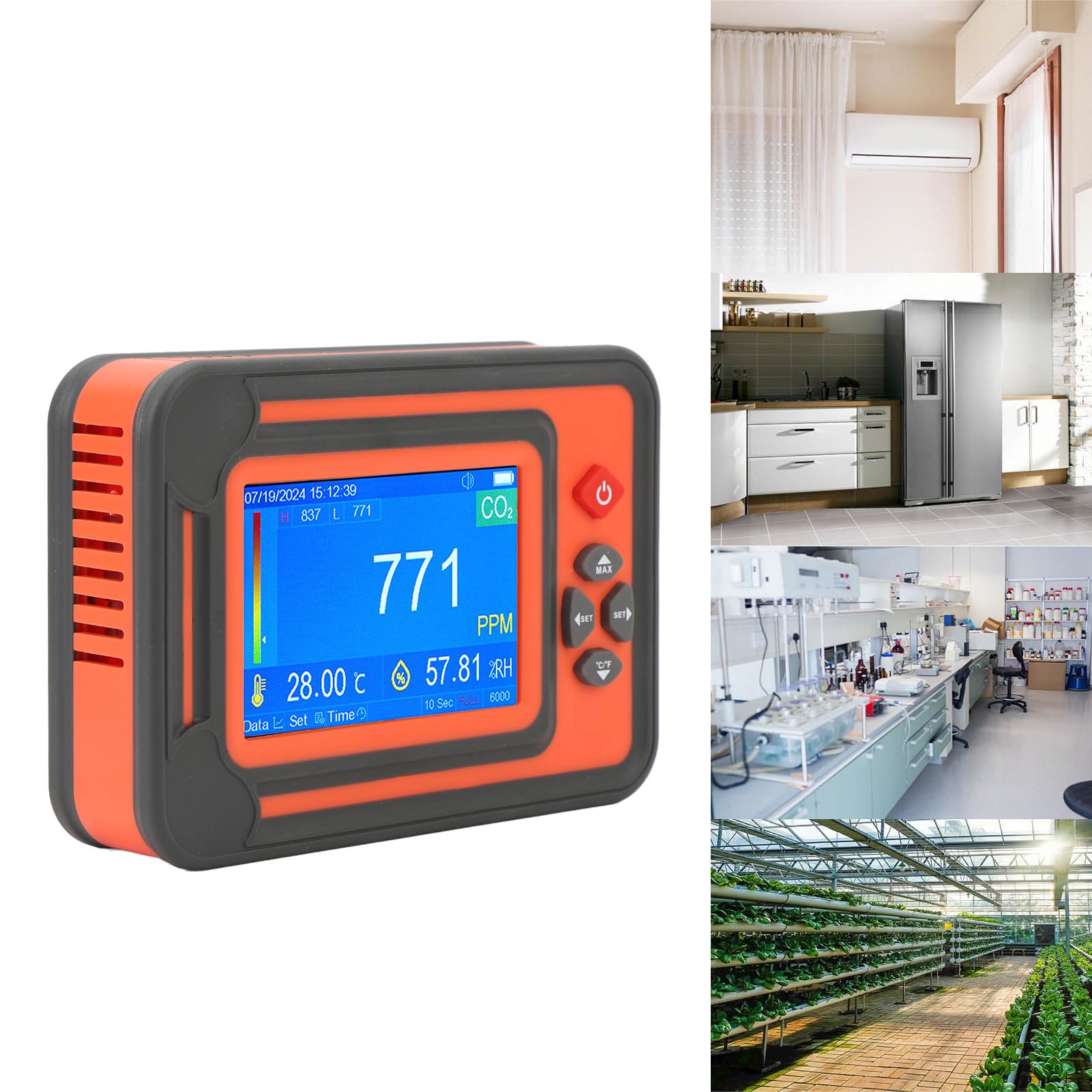 Medidor de Humedad de Temperatura del Detector de CO2 con Almacenamiento de Datos de Alarma para el Monitoreo de la Calidad del Aire Mejora los Rendimientos de los Cultivos Duración de la Batería