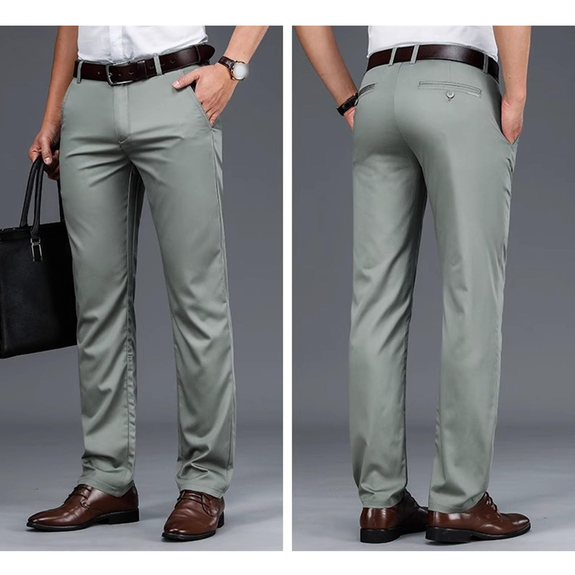 Pantaloni estivi traspiranti da uomo in seta ghiacciata gamba dritta pantaloni da lavoro casual da uomo abbigliamento da lavoro