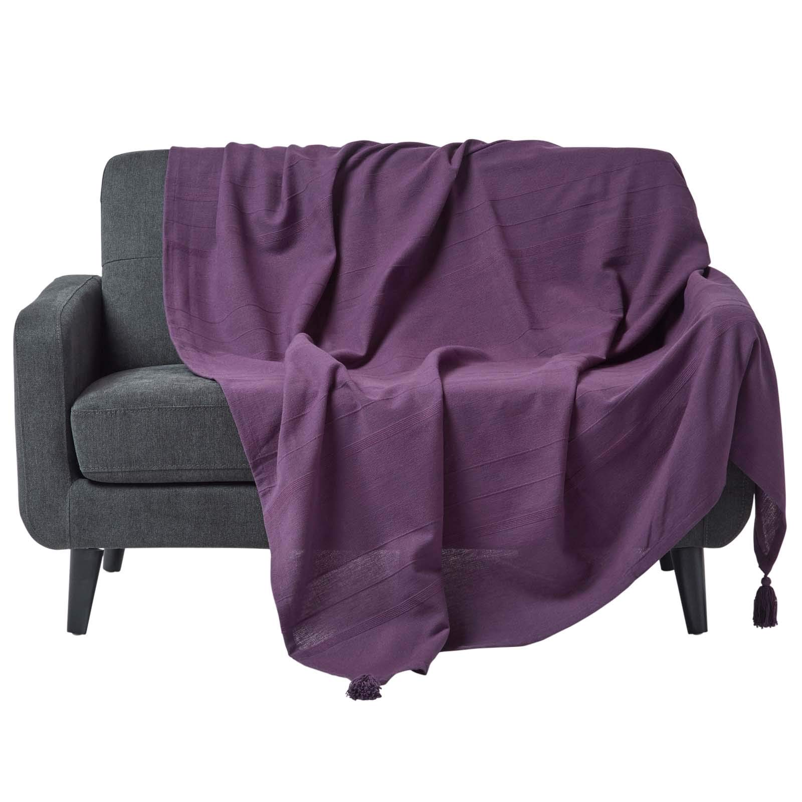 Homescapes Cotton Rajput Ribbed Throw - Purple / 200cm / 0.87kg