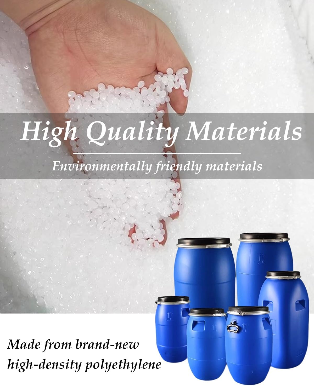 Plastic Drum, Plastic Barrel with Lid, Food Grade Barrel, for Shipping Air Tight Industrial Storage Container