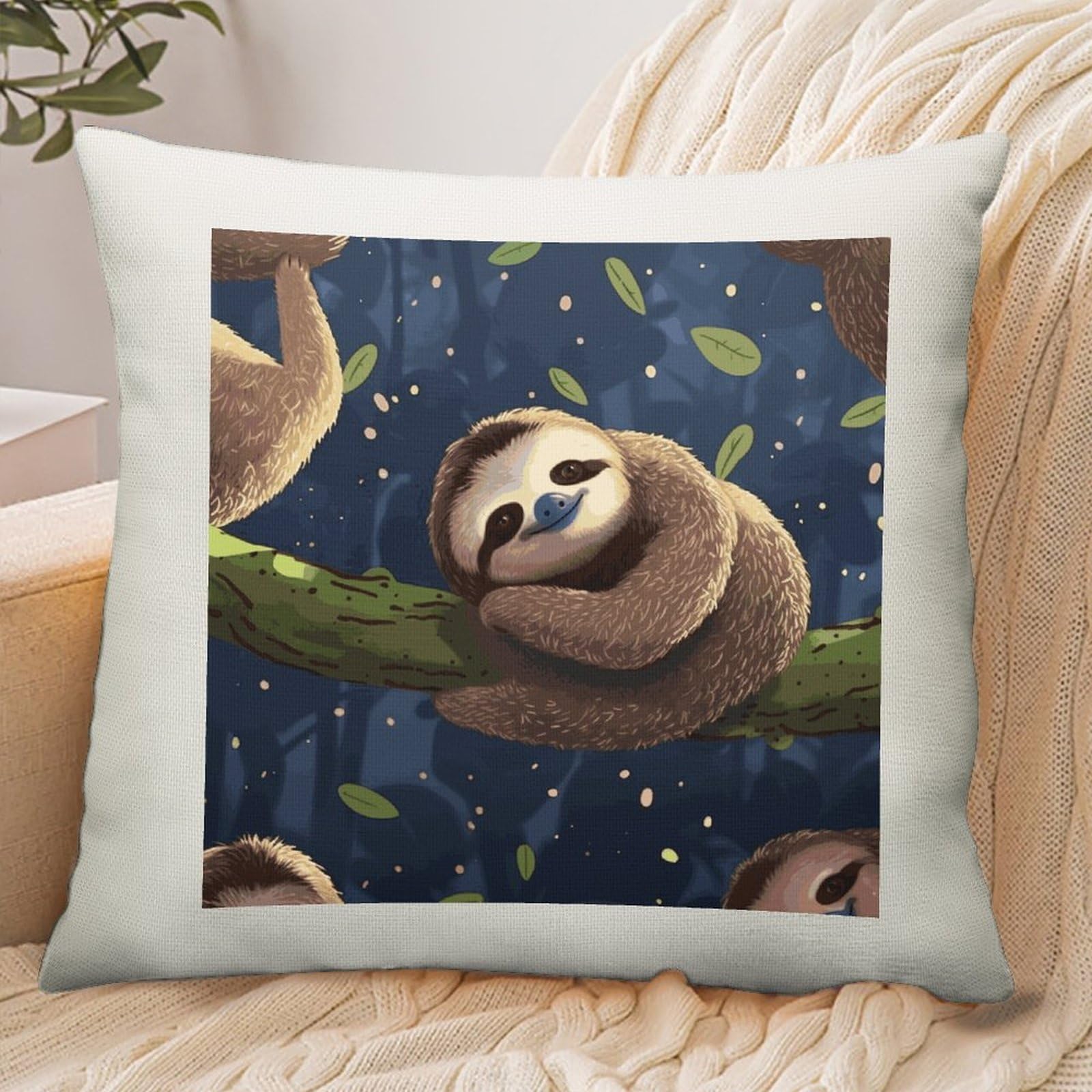 Adfgyerh Style Sloth Lazy Pillow Cover Breathable,Pillowcases Boho Decorative Envelope Closure,Throw Pillow Covers For Beach,Patio,Balcony,Couch Living Room 18 * 18In