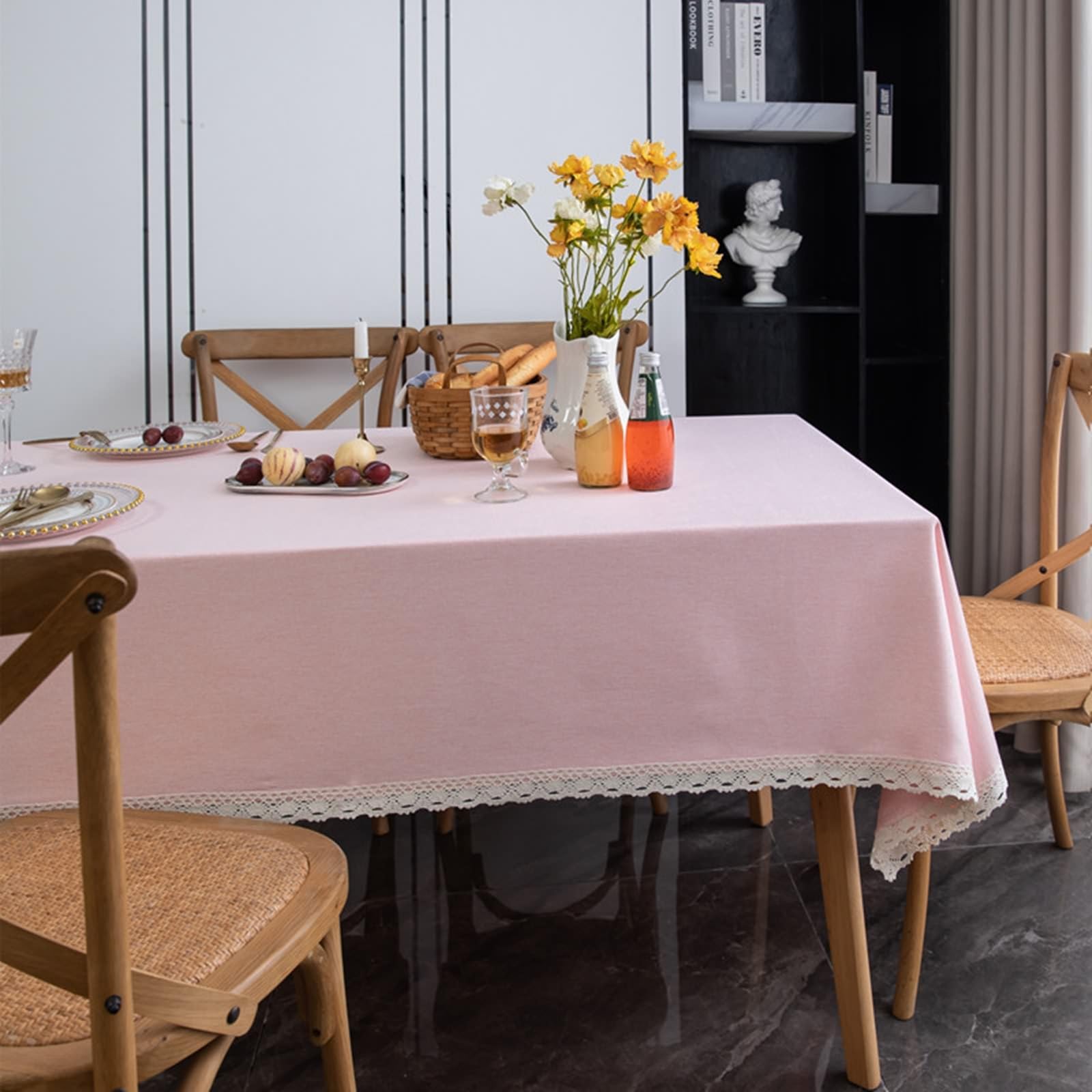 Tovaglia Da Tavola Elegante, Tovaglie 140 x 140 cm Orlo in pizzo in Poliestere Tovaglia per La Decorazione della Casa CucinaRosa