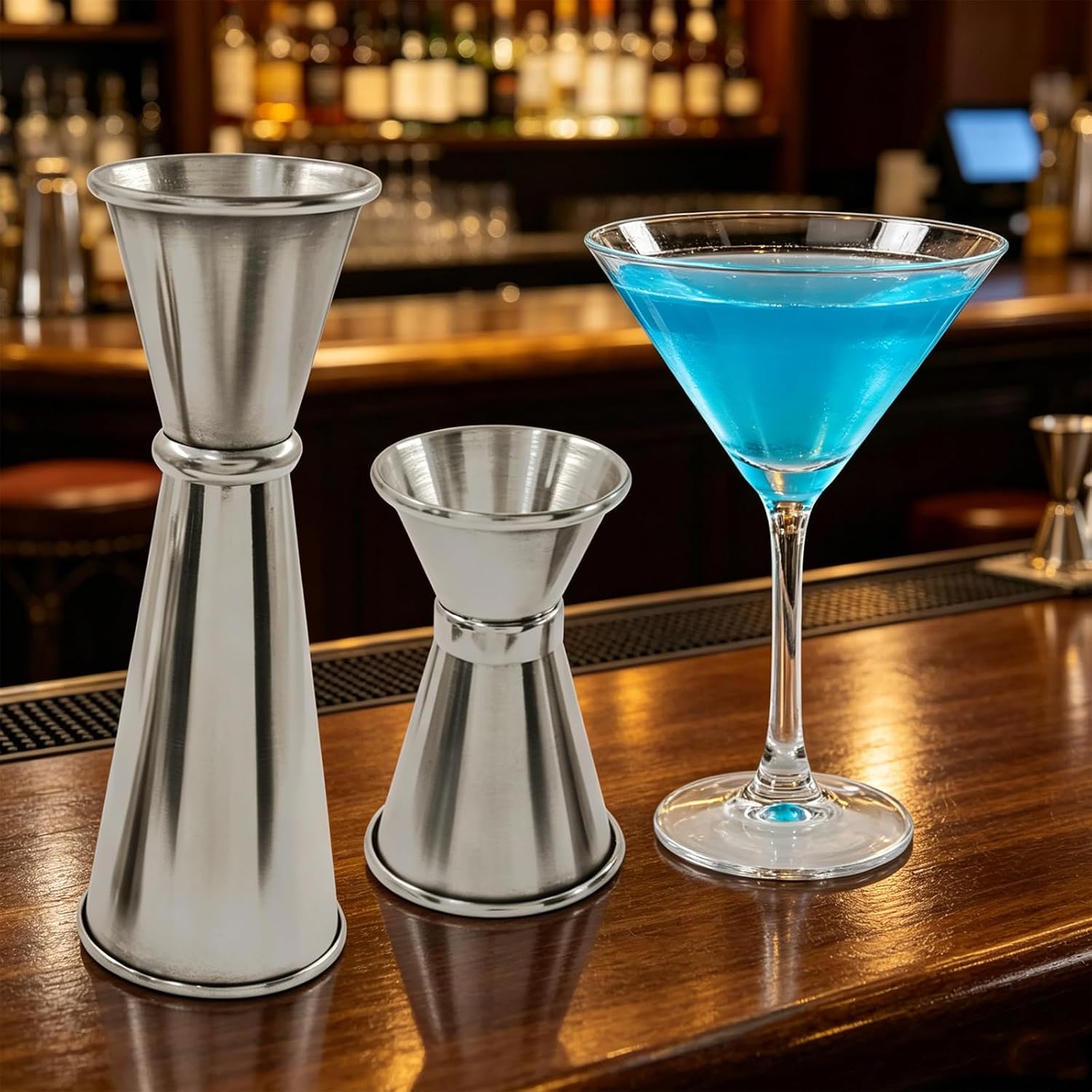2-Pack Stainless Steel Jigger Set, Japanese Style Double cocktail measuring cup - 1oz/2oz & 0.5oz/1oz for Bartending