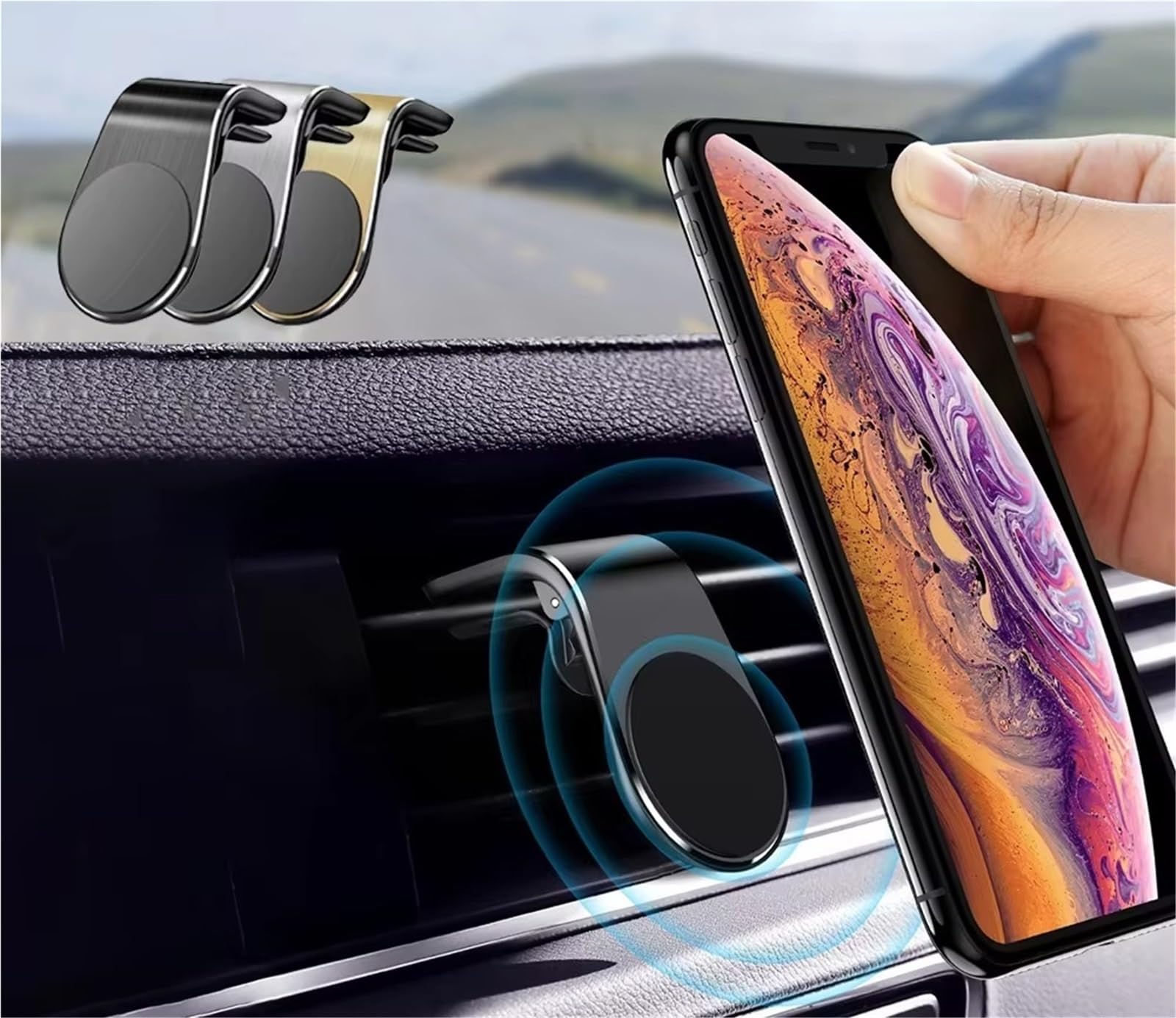 Per Samsung Supporto Magnetico Telefono Auto Uscita Aria Auto Telefono Clip Universale Aspirazione Magnetica Smartphone 3-7 Pollici Porta Cellulare Auto(Silver Fixed Holder)