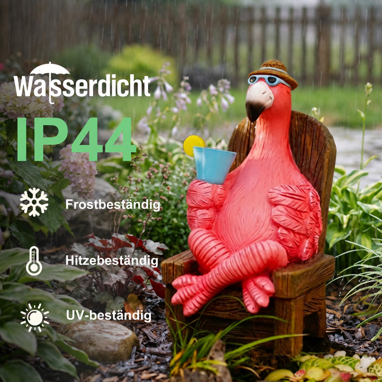 Yeomoo Rosa Flamingo Gartenfiguren Solar Gartendeko für Draußen: Lustige Flamingo Trinken auf dem Schaukelstuhl Deko für Wohnzimmer Garten Geschenke für Frauen Mama Geburtstagsgeschenk Balkon 13CM