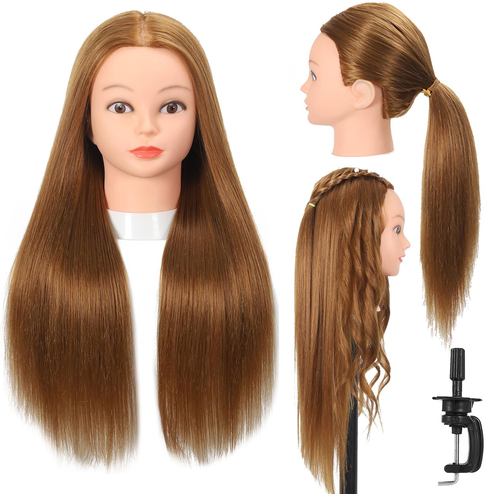 Opini Mannequin Head with Hair 80% Human Hair Straight 26"-28" Doll Head with Hair Cosmetology Mannequin Head Human Hair for Hairdresser (#27 Light brown)