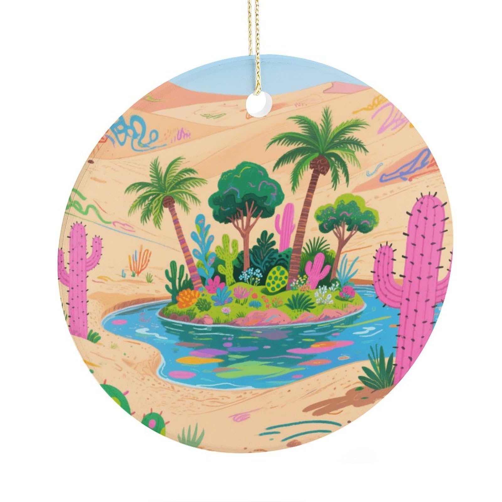 Fekiloot Style Graffiti Oasis Christmas Ornaments 2.9 Inch Round Ceramic Ornament Keepsake Thank You Gifts For Office, Room, Home - Holiday Present Ideas