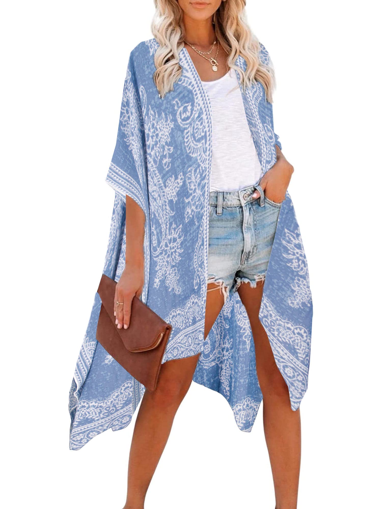 Breezy Lane Women's Kimono Cardigan Summer Swimsuit Coverups Beach Cover Up with Floral Print for Vacation