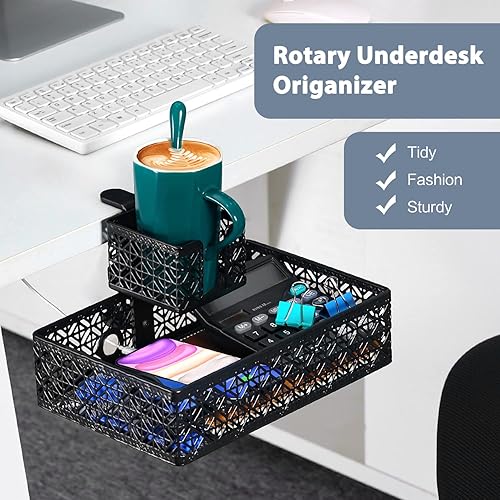 Miniatura 2 de Organizador de cajones para debajo del escritorio, soporte para tazas y soporte para teléfono
