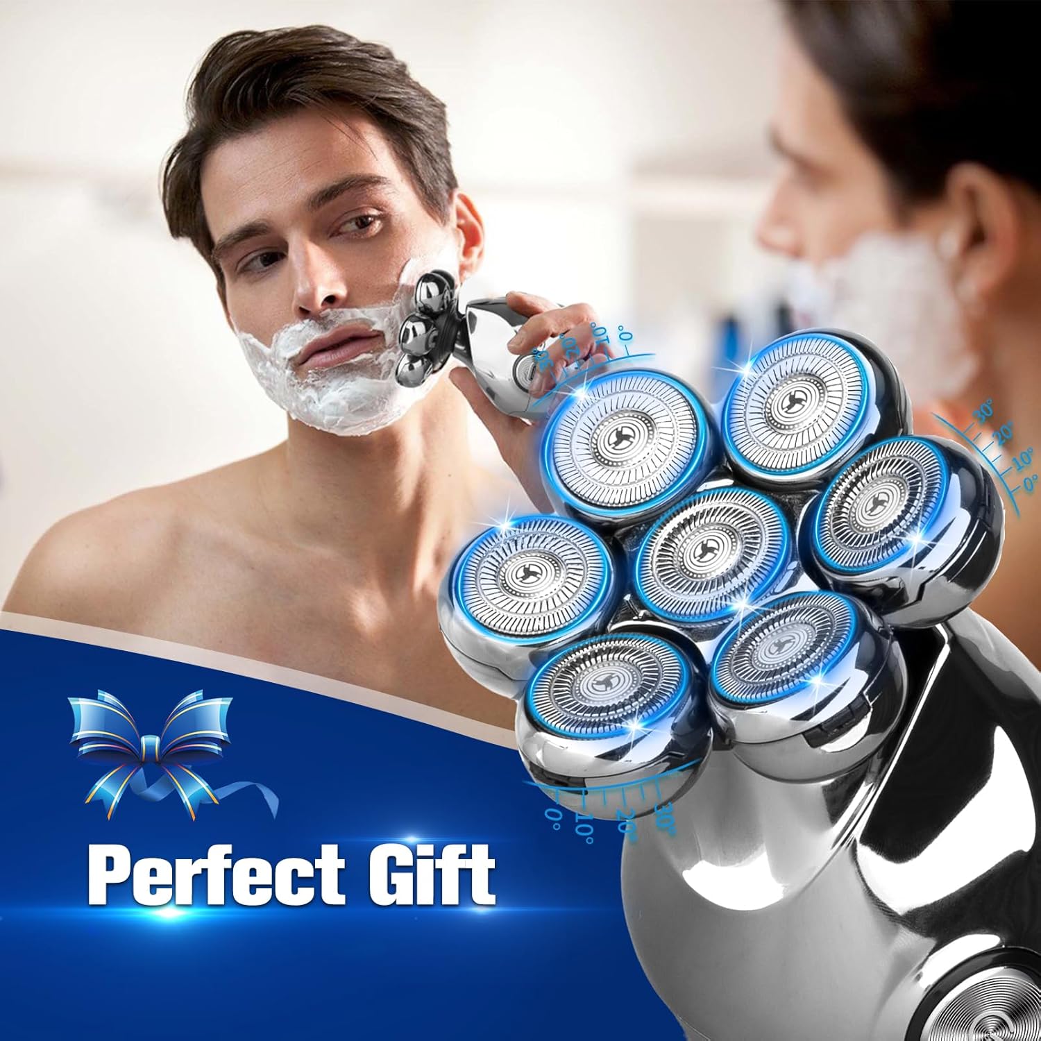 7D Electric Head Shaver for Bald Men, Upgrade 9-in-1 Floating Head Shaver with Nose Hair, Sideburns Trimmer, Face Brush, Waterproof Wet/Dry, 7D Rotary Shaver with Type-C Charger and LED Display
