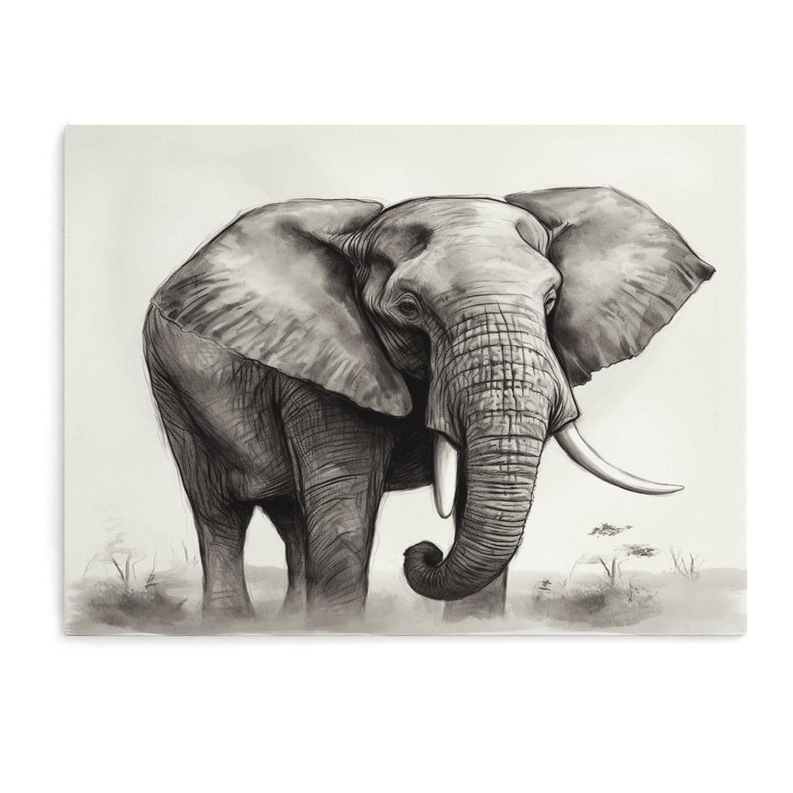 Fodpand Unframe-Style Elephant Sketch Bathroom Wall Art Canvas Prints, Artwork For Walls For Living Room Hallway Stair Office Wall Decor, Pictures Home Decor 15.7X11.8 Inch