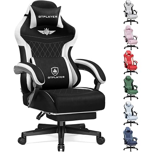 GTPLAYER Gaming Chair with Footrest, Big and Tall Game Chair High Back Computer Office Chair with Lumbar Support for Adults, Ergonomic Swivel Games Chair with Cushion Gaming, Fabric Black