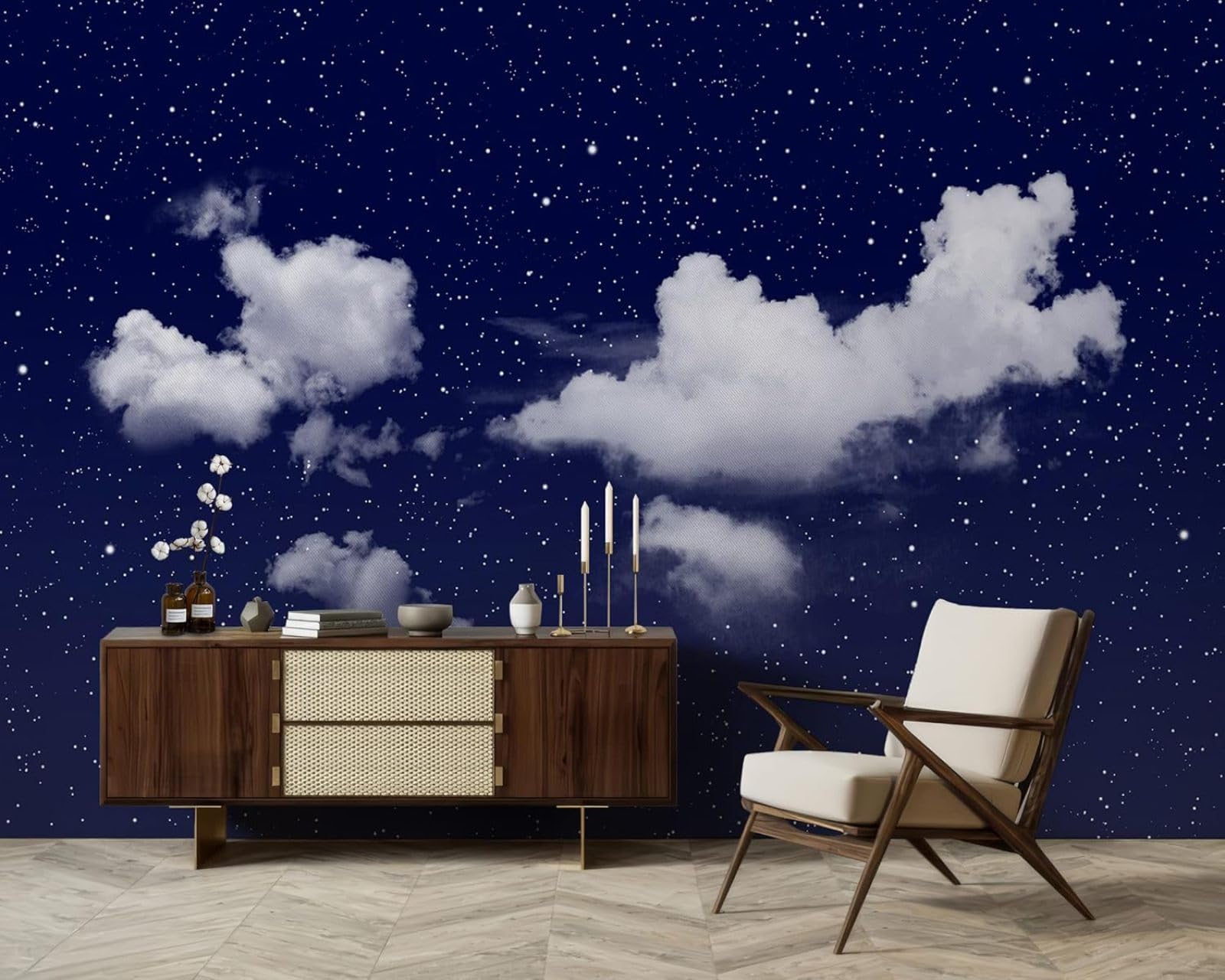 Hgjdjhnf 3D Mural Photo Mural - Wallpaper Stars And Clouds Night Sky Starry Sky Modern Wall Living Room Bedroom Children's Room Wall Decoration Motif,350Cmx256cm Poster - Wall Sticker - Frameless Picture