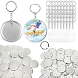 50 Sets Button Maker Keychains Supplies 58mm/2.25 inch Button Making Supplies for Metal Buttons Keychain Maker Machine with Shell Back Cover Film Chain Head