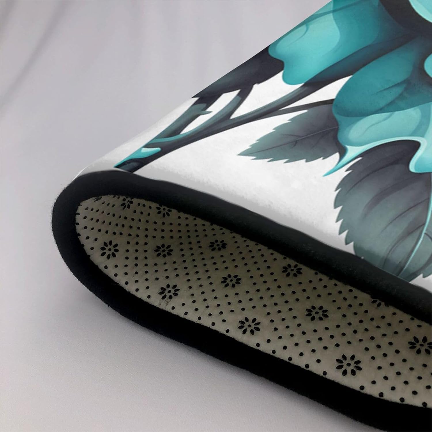 Turquoise Grey Rose Pattern Anti-Slip Floor mat Carpet Rug 72"x48" for Living Room Office Coffee Table Bed Balcony