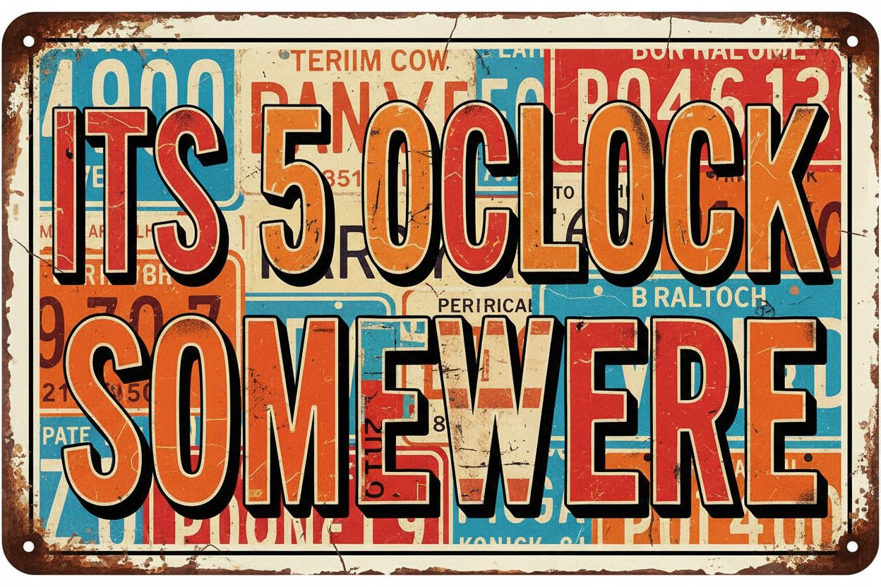 5 O'Clock Somewhere Surfboard Tin Sign, 6x16 Inch Bar
