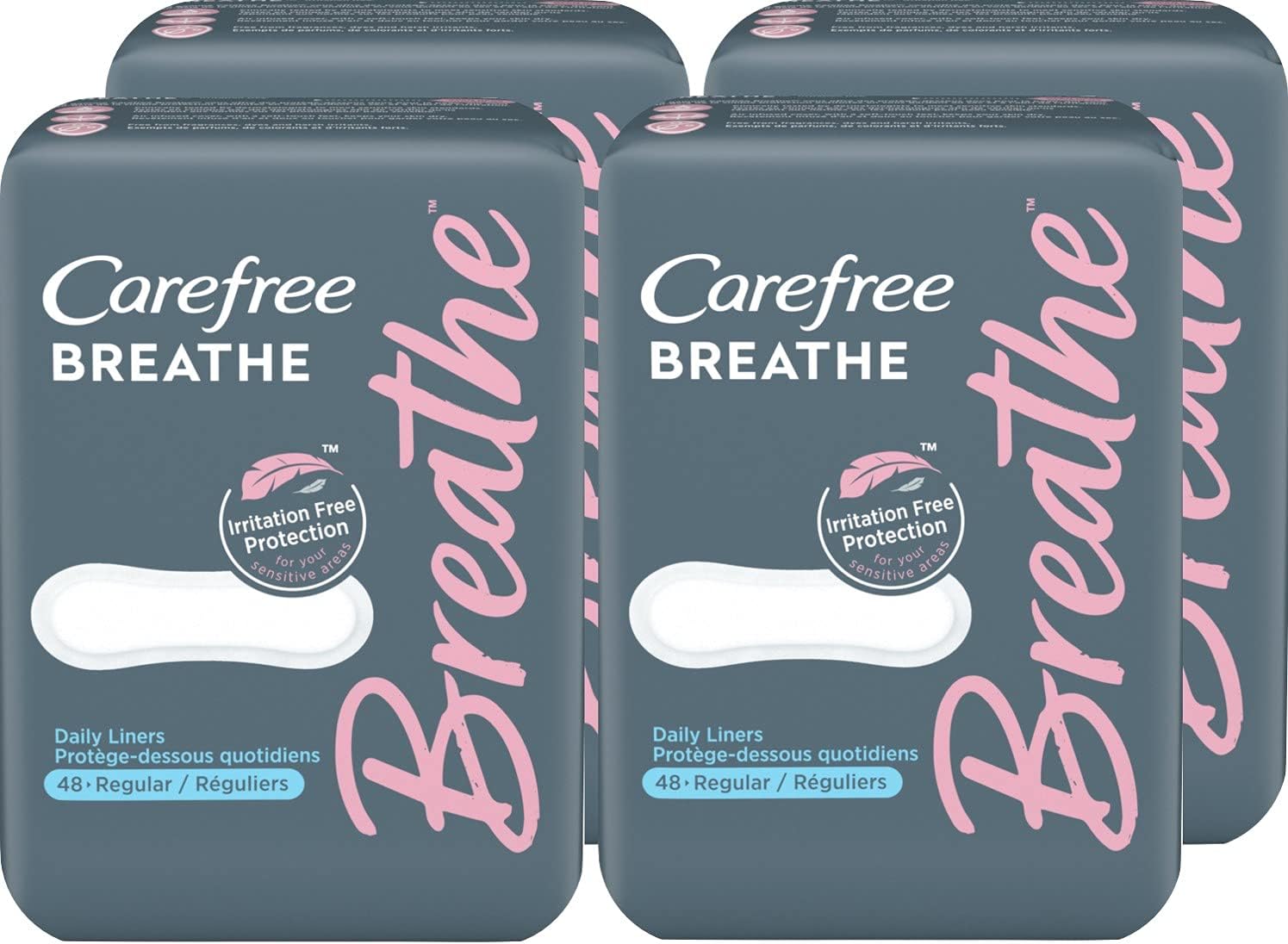 Carefree Breathe Panty Liners, Irritation-Free Protection, Individually Wrapped, - 48 Count (Pack of 4) : Health & Household