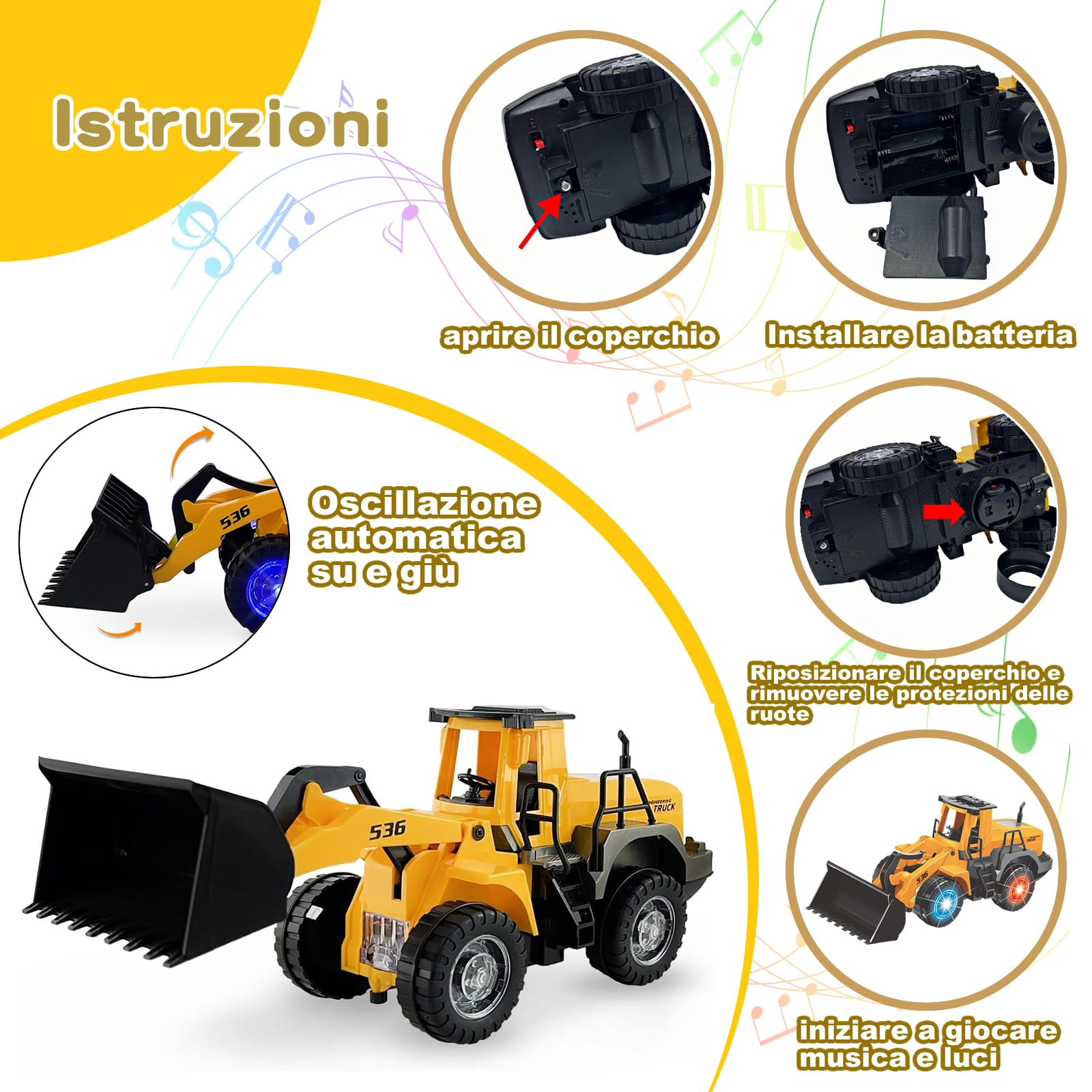 Bulldozer Jouet, marche automatique avec son et lumière véhicules de chantier, camion de chantier Bulldozer, jouet de sable minière, avec lumières et musique multiples, pour enfants de 3 à 7