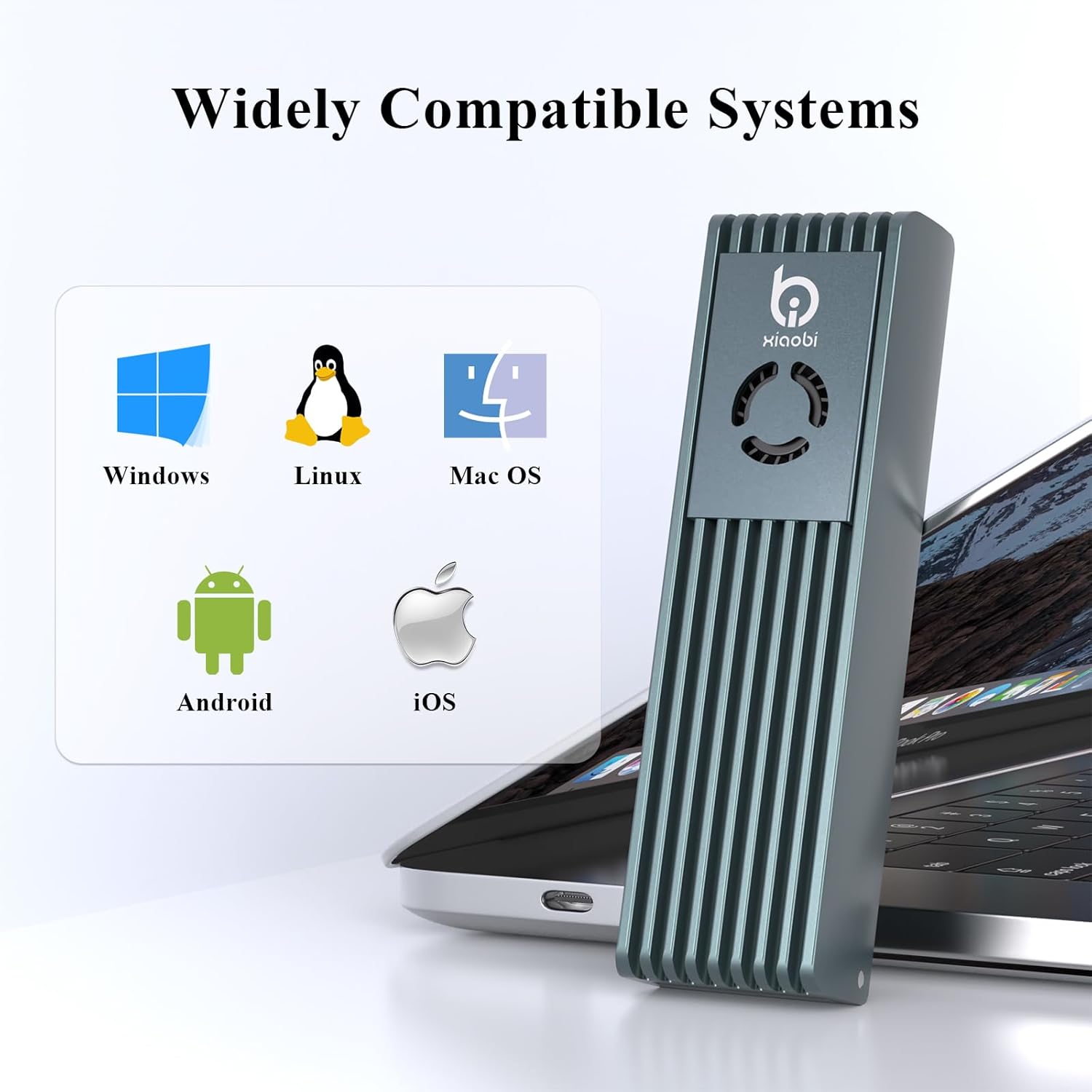 NVMe Enclosure with Cooling Fan, Tool-Free Installation,Full Aluminum Alloy, Sandwich Style Design, USB 3.2 Gen 2 PCIe Adapter for M & M+B Key NVMe/SATA M.2 SSD Case for 2230/2242/2260/2280 - Image 7