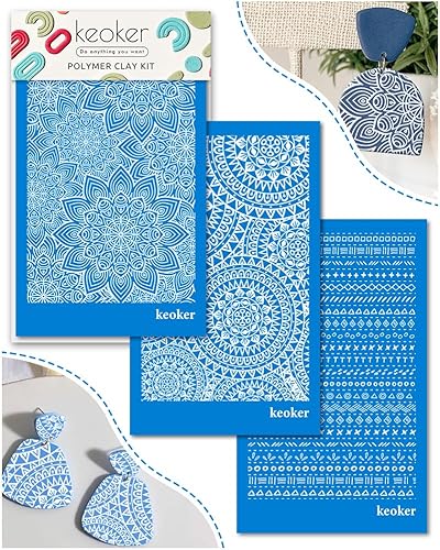 Keoker Plantillas de pantalla de seda boho para arcilla polimérica, 3 piezas de serigrafía azteca para arcilla polimérica, para impresión en joyas
