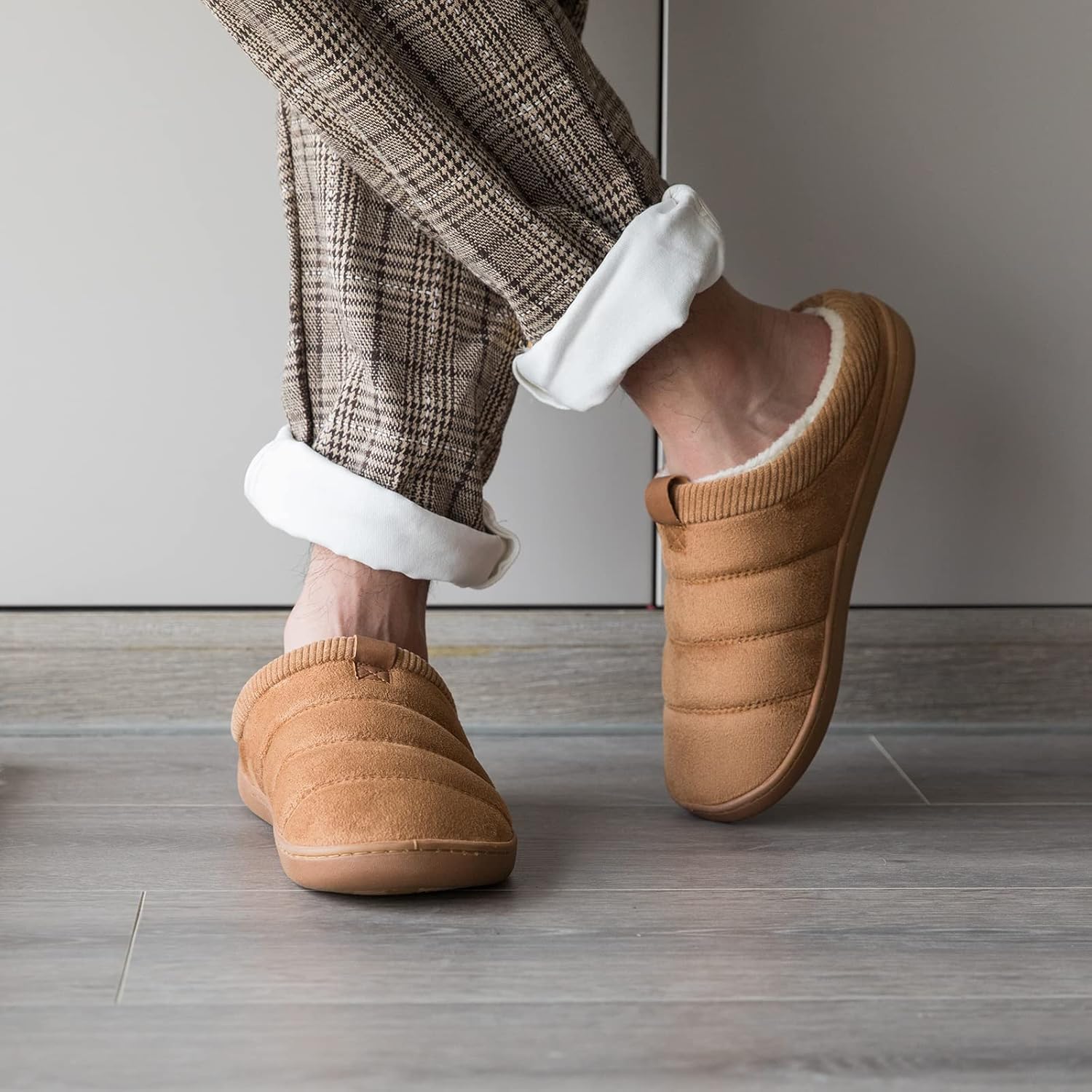 House Slippers for Men Memory Foam Indoor Slippers With Fuzzy Lining Bedroom Slip on - Image 3