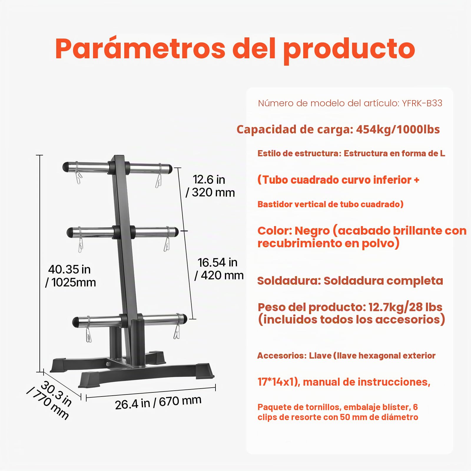 VEVOR Soporte para Discos de Pesas, Estructura en Forma de L, Carga de 454 kg, Soporte para Almacenar Discos de Pesas Estándar, Soporte para Barras de Gimnasio en Casa, Negro, 770 x 670 x 1025 mm