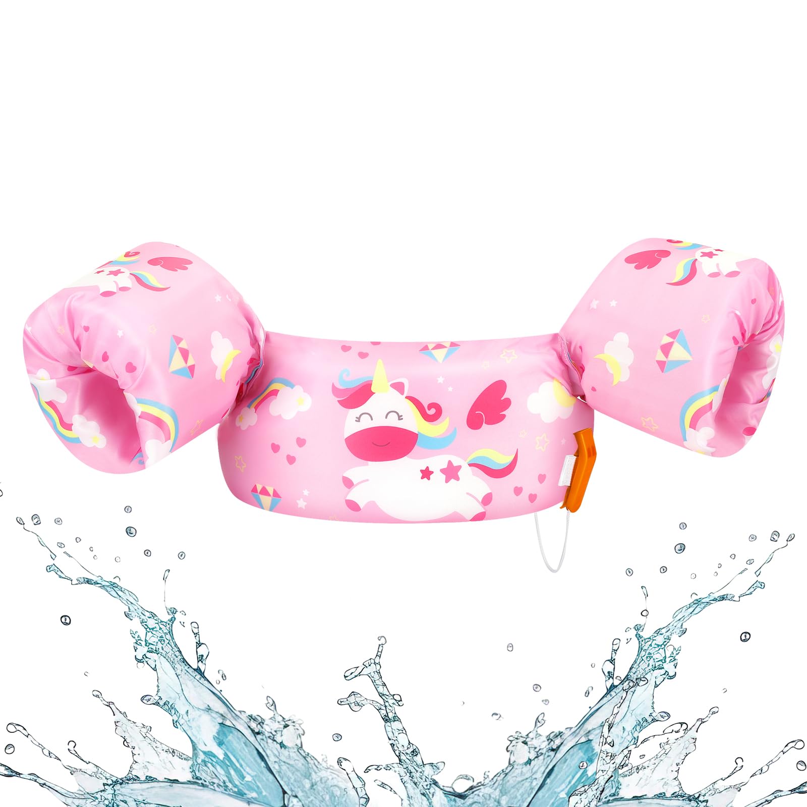 HeySplash Braccioli Gonfiabili, Canottiera per Piscina, Braccioli da Nuoto, Galleggiante per Nuoto Accessori per Bambini con Motivo Cartone Animato, Unicorno Rosa
