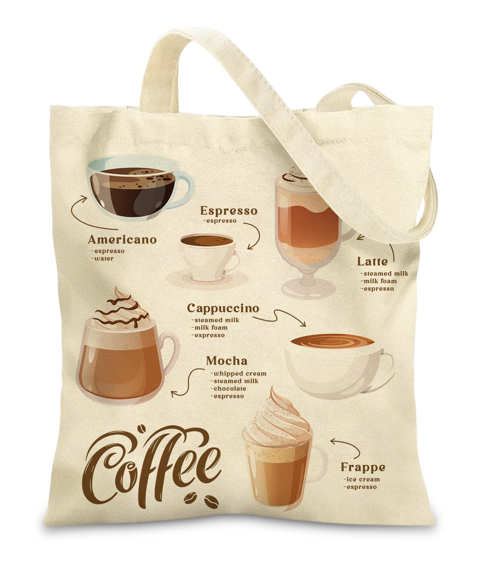 Coffee Canvas Tote Bag for Women Girls Reusable Totes with Inner Pocket