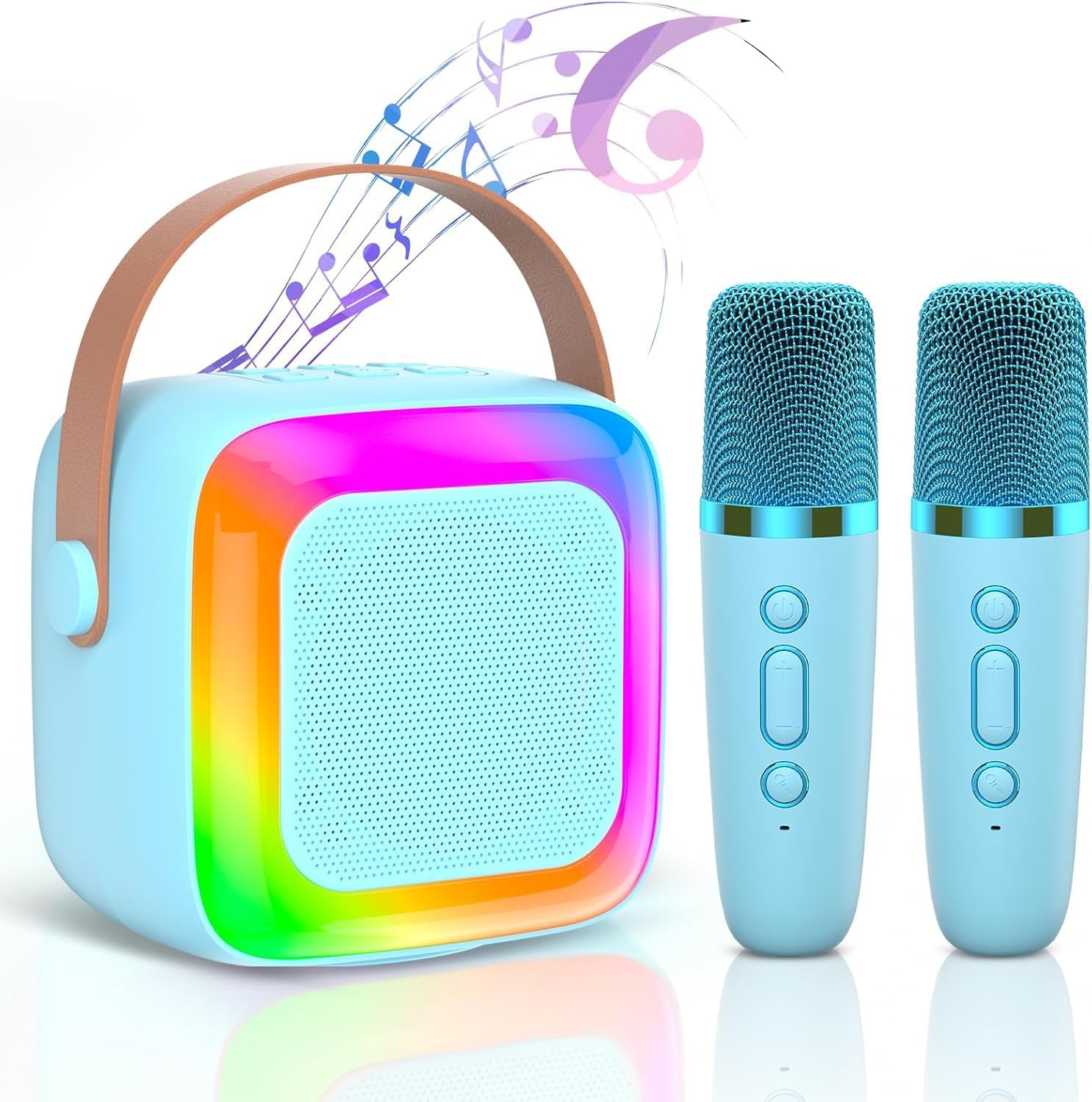 Mini Karaoke Machine for Kids Adults,Portable Bluetooth Karaoke Speaker with 2 Wireless Microphone and LED Lights,Toys for Party,Home KTV,Birthday for Boys 4, 5, 6, 7, 8,12+ Toddler Teens(Blue)