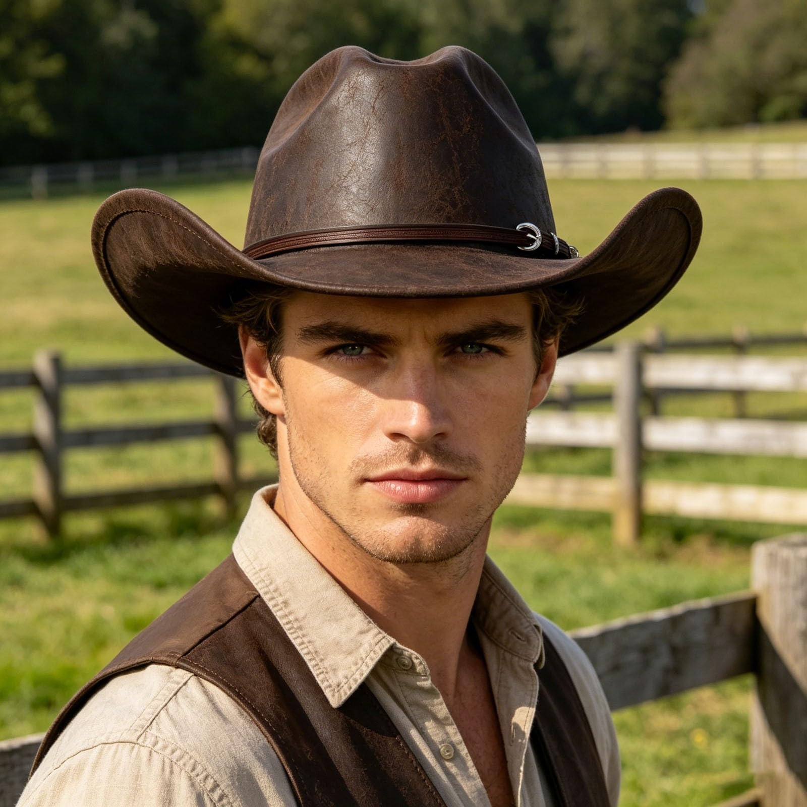 Générique Chapeau de Cowboy Western Occidental pour Hommes Femmes, Léger, en Cuir, Fabriqué À Main, À Large Bord, Ajustable, Durable, Chapeau D'outback Accessoires De Fête