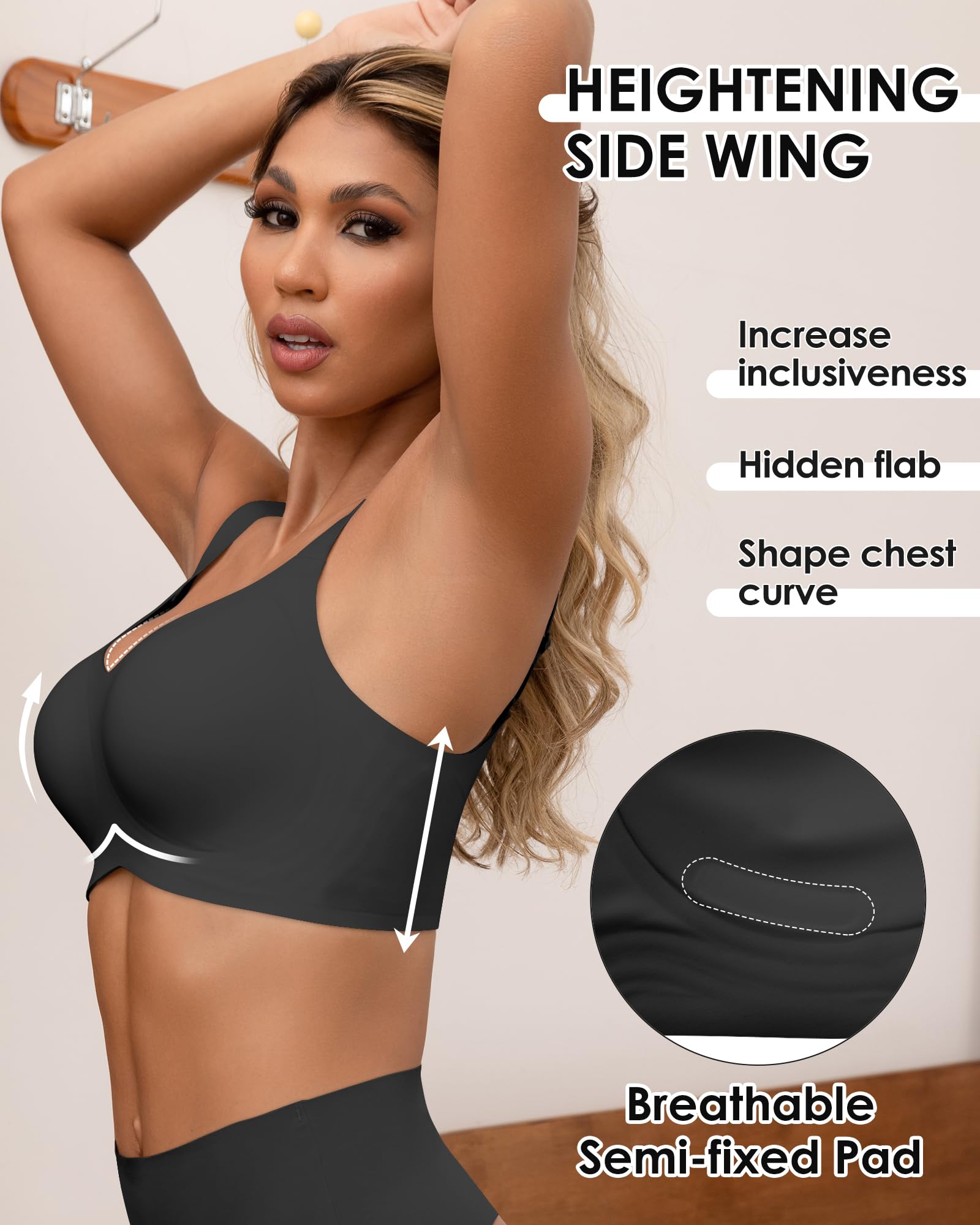 HORISUN Reggiseni Senza Cuciture Reggiseno Push up Wireless a Copertura Totale per Donne Comode Bralette di Supporto con Scollo a V