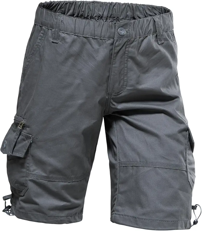 Mylldey Mens Cargo Shorts Elastic Waist Cotton Shorts Relaxed Fit Casual Summer Hiking Shorts with Multi Pockets