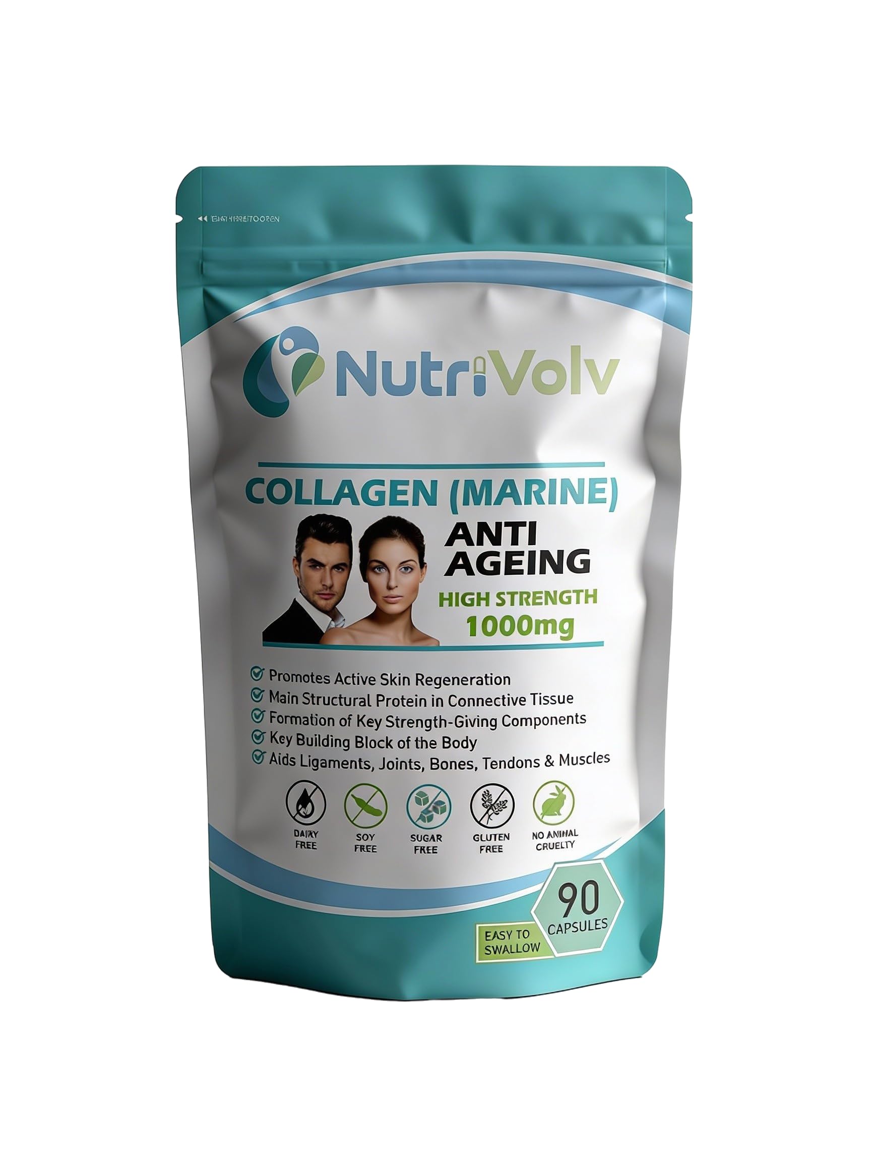 Collagen Marine (1000mg) Supplement for Skin , Anti Ageing, Tissue, Joints, Bones & Muscles | 90 Multivitamin Capsules