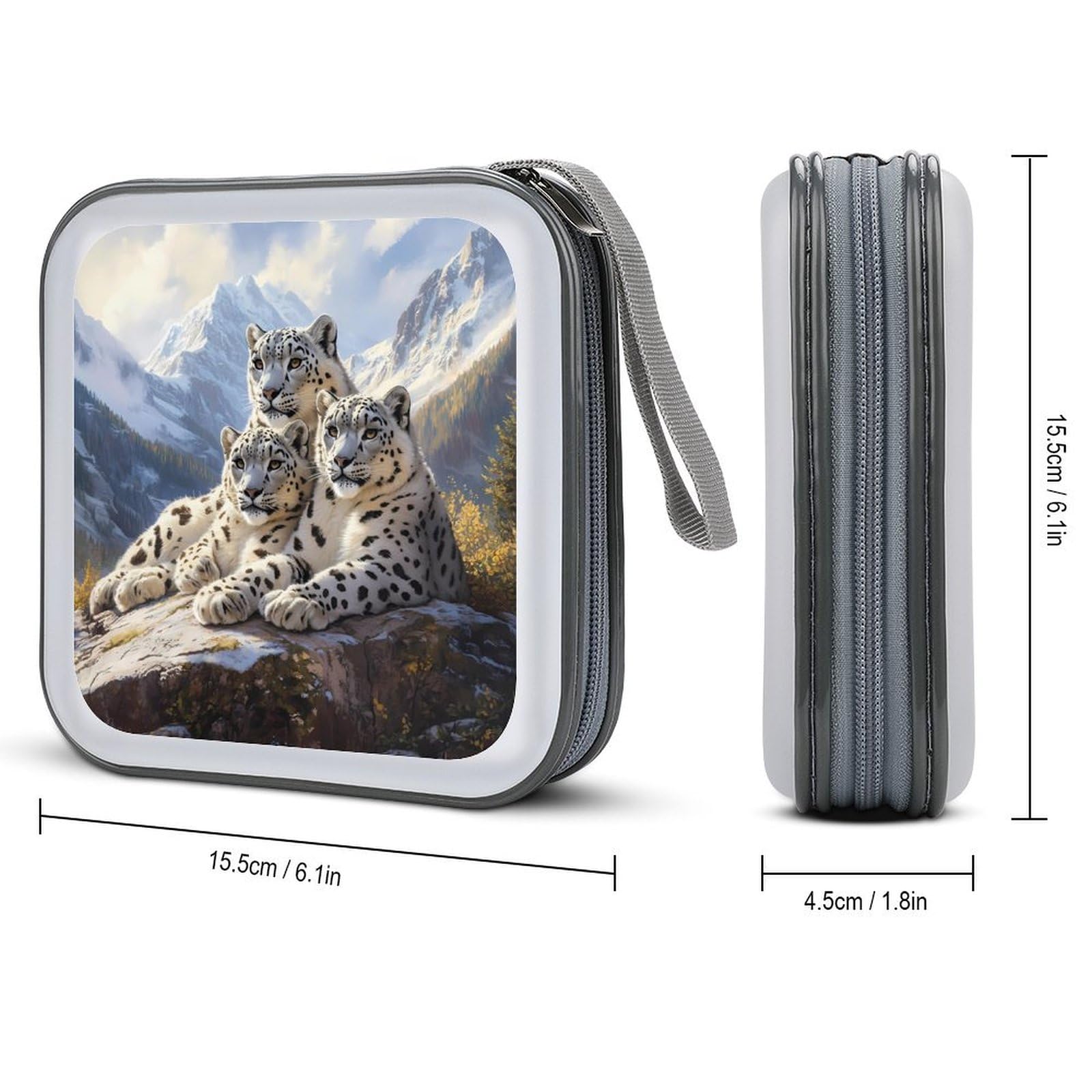 Snowy Leopard Family CD Case Plastic DVD Case Holder Wallet Disc Storage Organizer for Car Travel