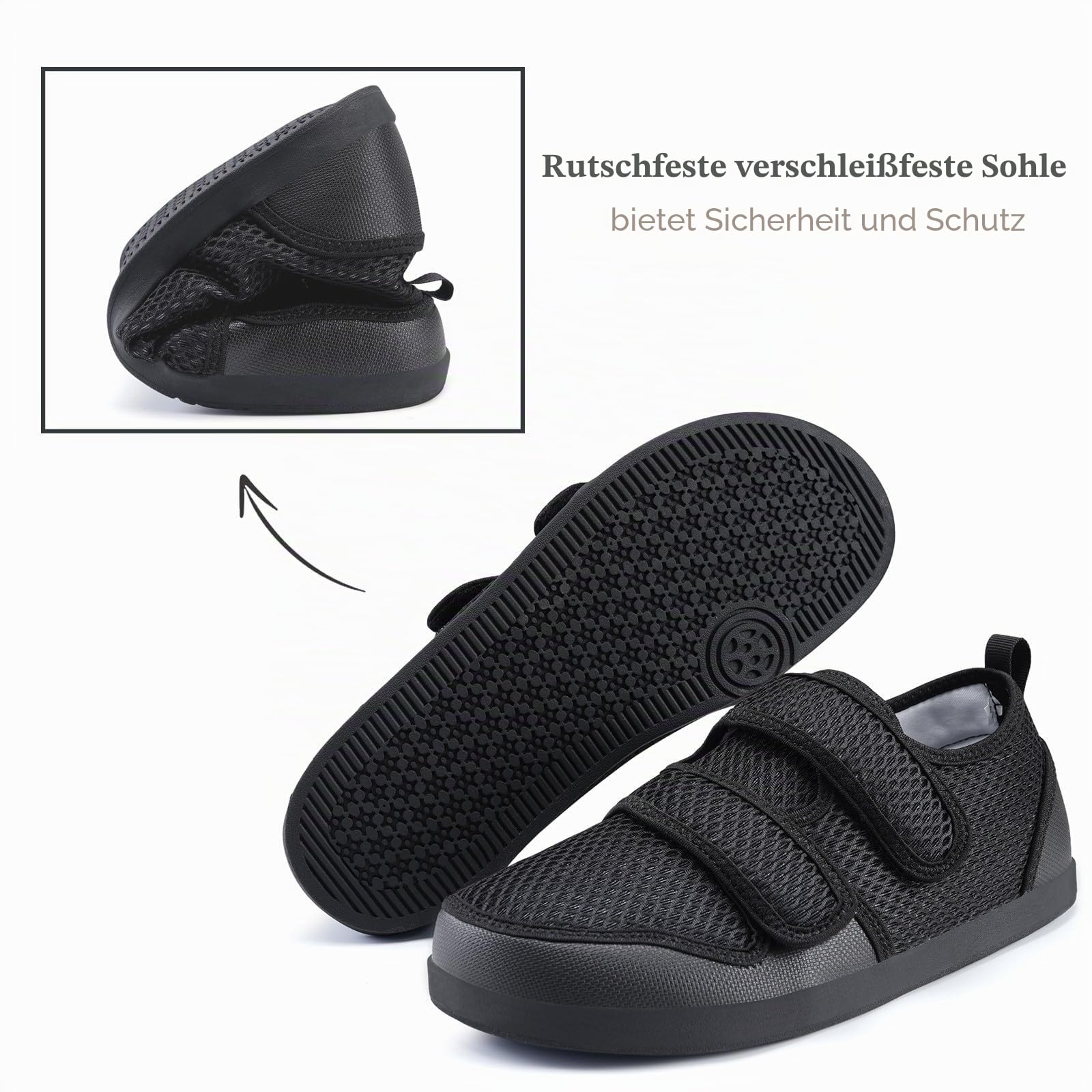 Hsyooes Herren Hausschuhe Damen Klettverschluss Verstellbare | Orthopädische, Extra Weit, Freizeitschuhe, Atmungsaktiv, Rutschfest, Bequemer, Senioren