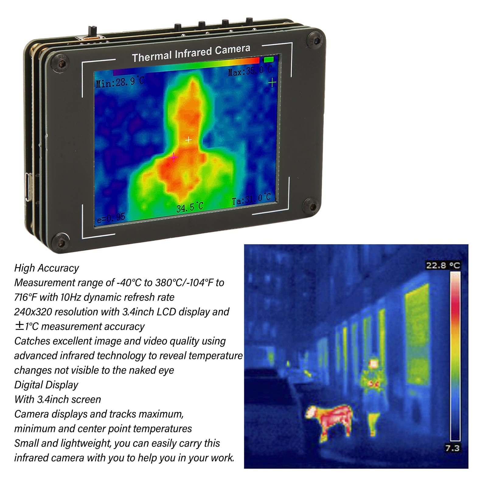 Wärmebildkamera, 3,4 Zoll 240 X 320 LCD-Display, Infrarot-Wärmebildkamera mit Einem Bereich von -104 °F Bis 716 °F, 55°×35° Sichtfeld, Wiederaufladbare Tragbare Wärmebildkamera